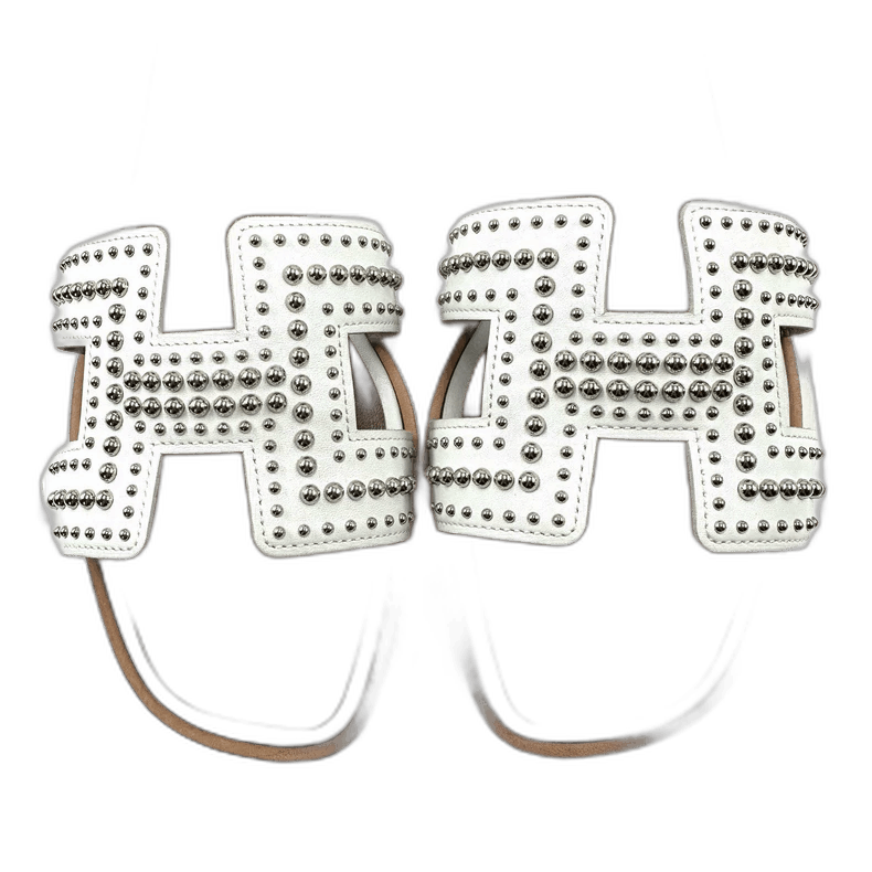 Hermes White and Brown H Sandals