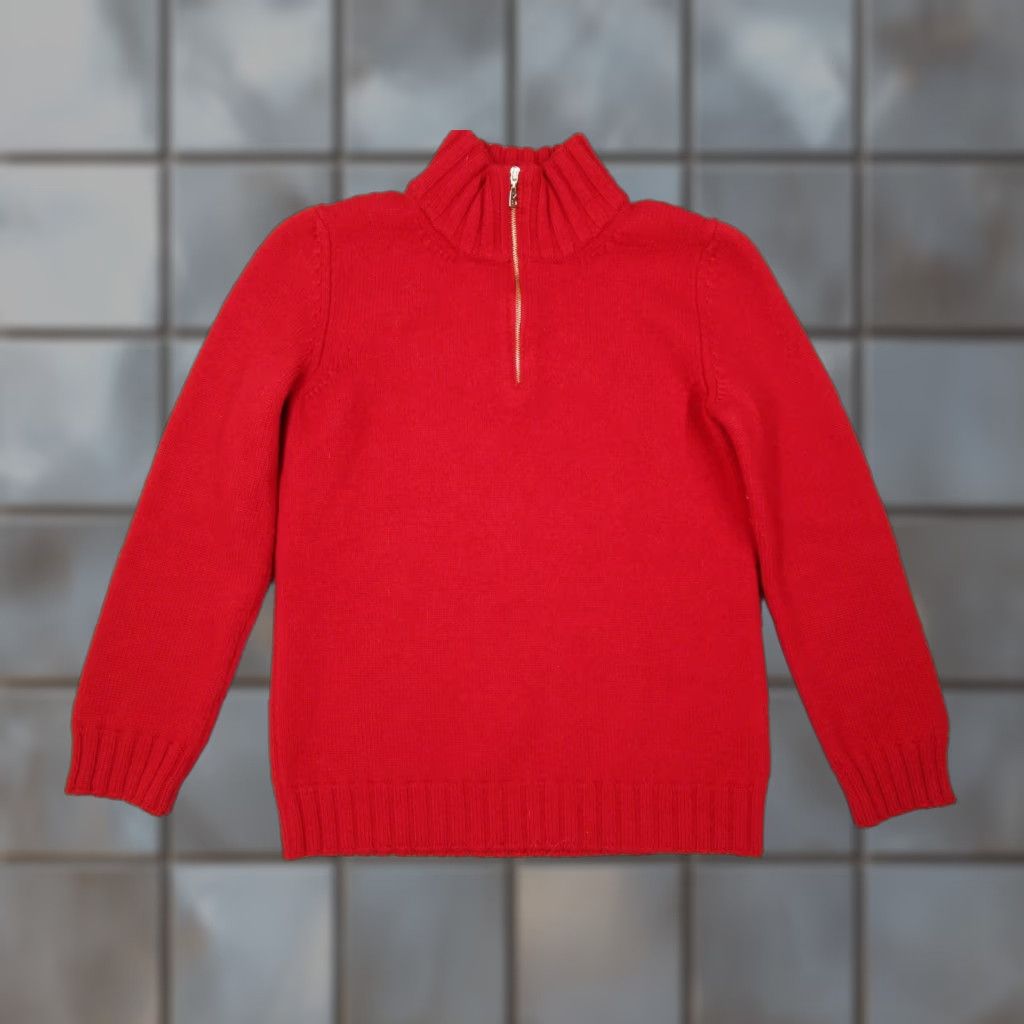 Bogner Bogner Sweater Women 34 Red Wool 1/4 Zip Knit Pullover Long Sleeve Made in Italy Size XXS / US 00 / IT 34 - 1 Thumbnail