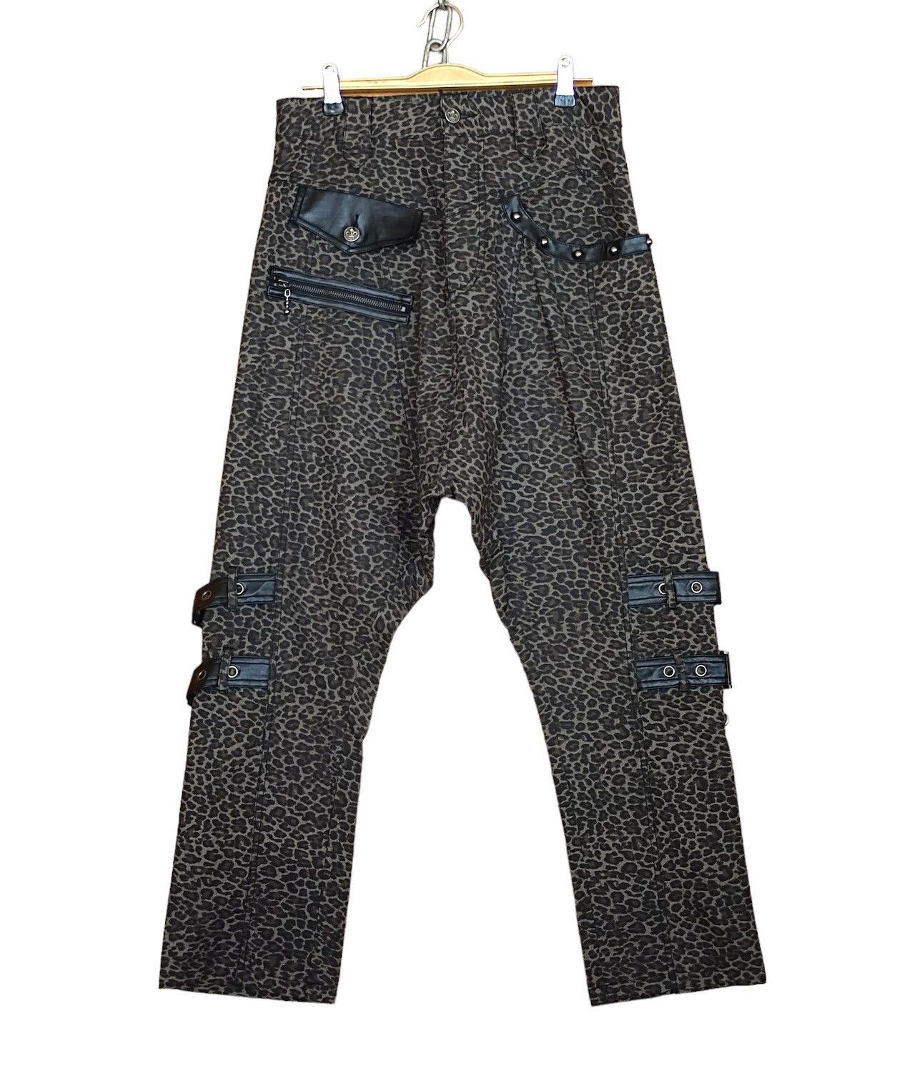 14th Addiction Japan ALGONQUINS Leopard Punk Bondage Drop Crotch Pants Size US 29 - 2 Thumbnail