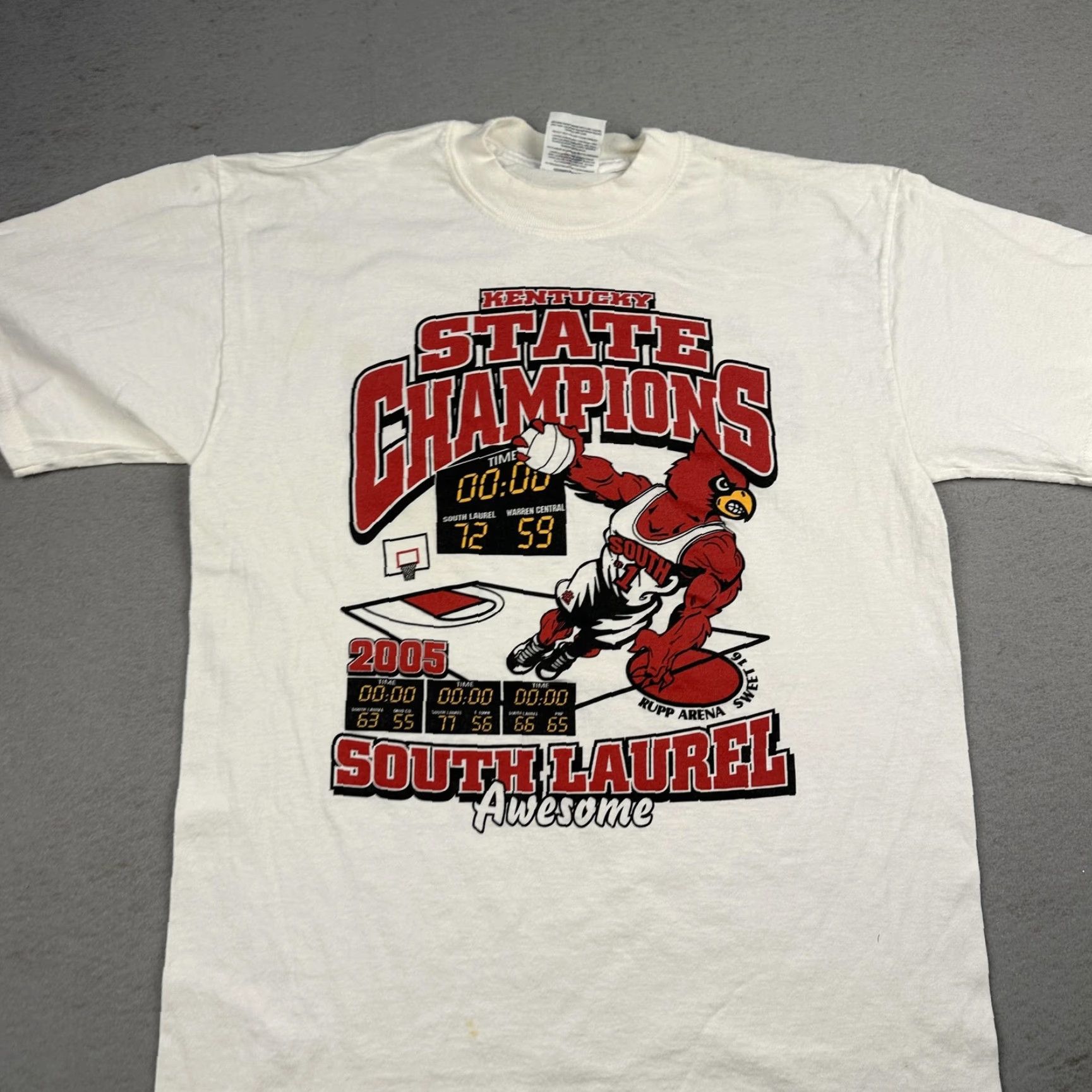 Jerzees VINTAGE South Laurel State Champs Shirt Mens M White Graphic Print 2005 Kentucky State Champions Basketball Size US M / EU 48-50 / 2 - 4 Thumbnail