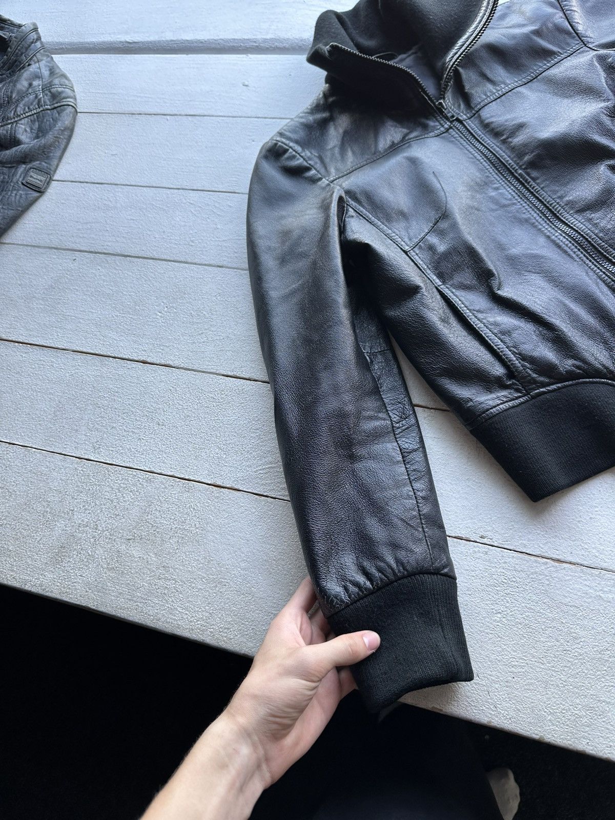 Other 🚨Y2K RICK OWENS TYPE DIRTY SLIM FIT ZIP LEATHER JACKET Size L / US 10 / IT 46 - 8 Thumbnail