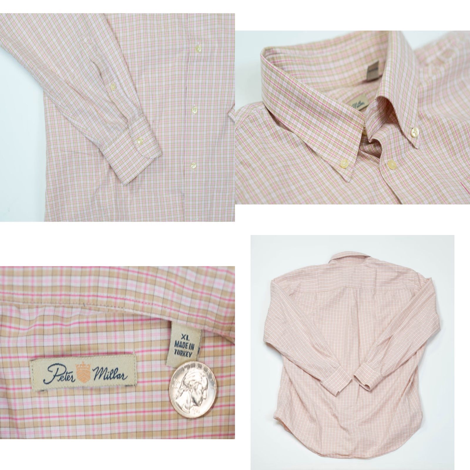 Peter Millar Peter Millar Shirt Men XL Pink Brown White Plaid Button-Down Cotton Long Sleeve Size US XL / EU 56 / 4 - 8 Thumbnail