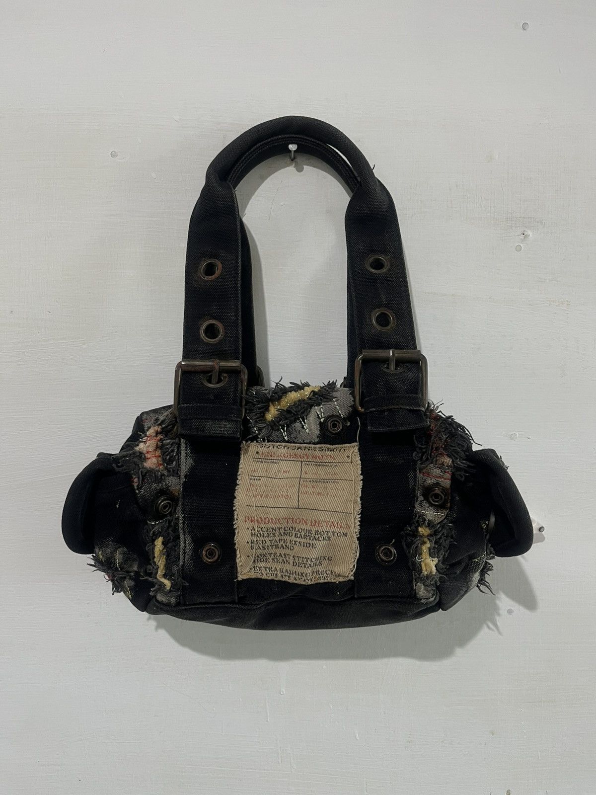 KMRii Y2K Grunge Punk Distressed Black Canvas Mini Handbag w Size ONE SIZE - 1 Thumbnail