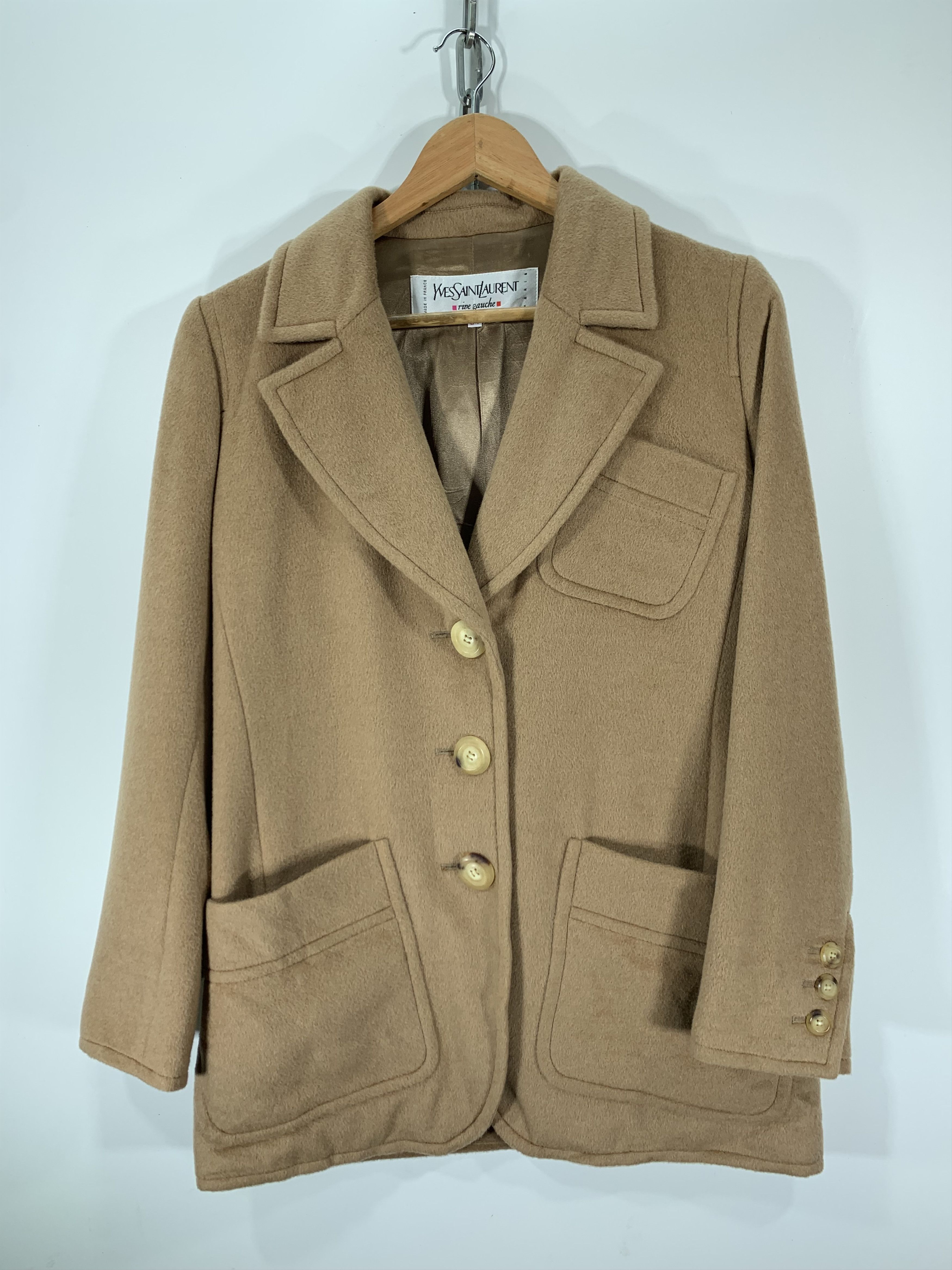 image of Saint Laurent Paris x Vintage YVES Saint Laurent Wool Coat Jacket in Camel, Men's (Size Small)