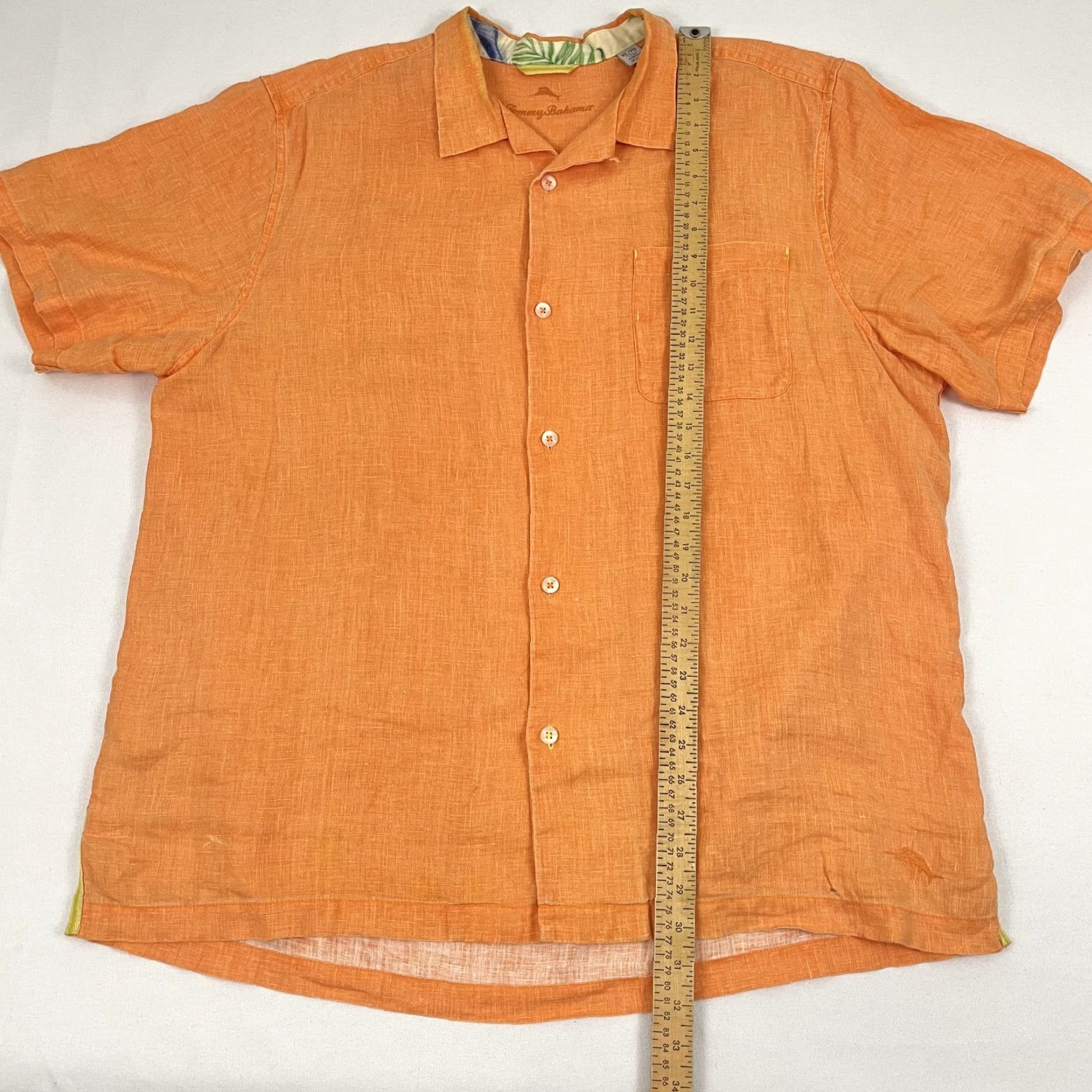 Tommy Bahama Tommy Bahama Shirt Mens XL Orange 100% Linen Hawaiian Camp Hook n Loop Button Up Size US XL / EU 56 / 4 - 4 Thumbnail