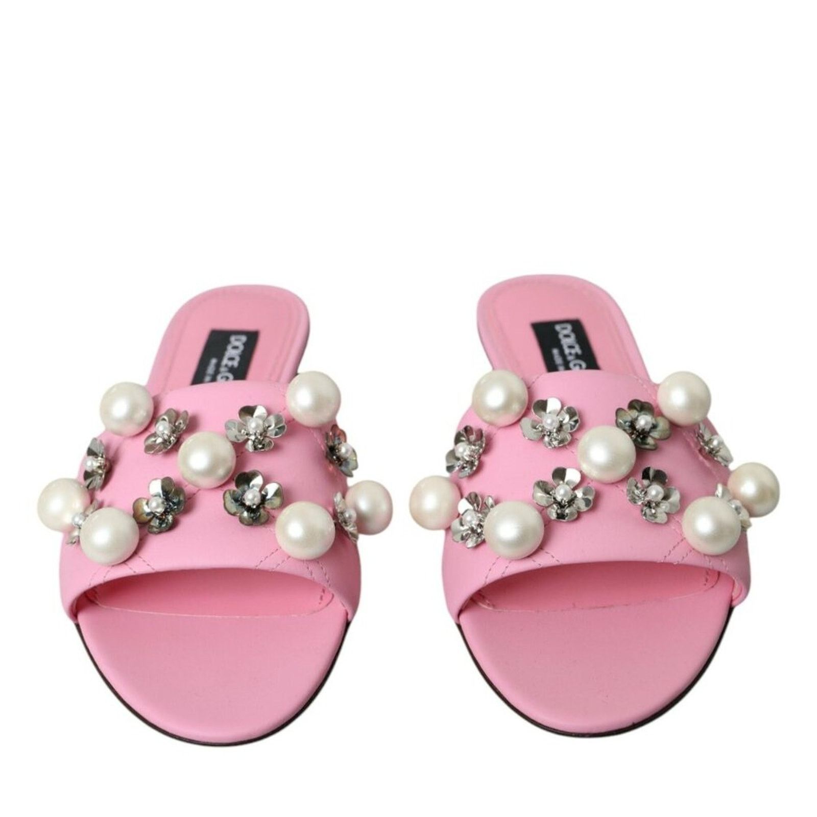 Dolce & Gabbana Dolce & Gabbana Pink Embellished Leather Flats Sandals Shoes Size US 9 / IT 39 - 2 Thumbnail