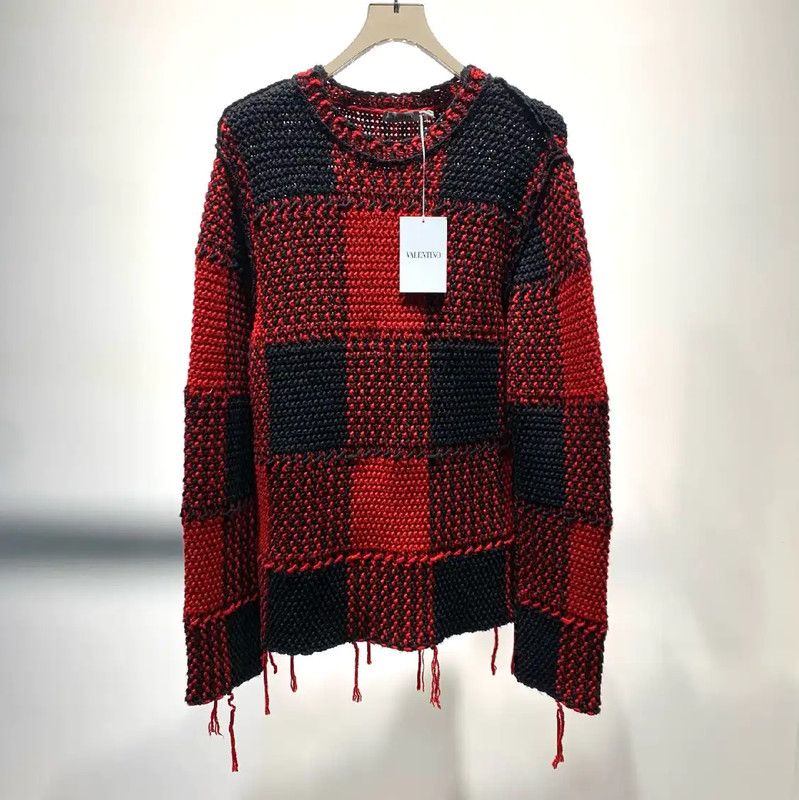 Valentino Valentino Black and Red Checkered Knit Sweater 0089 Size US M / EU 48-50 / 2 - 1 Thumbnail