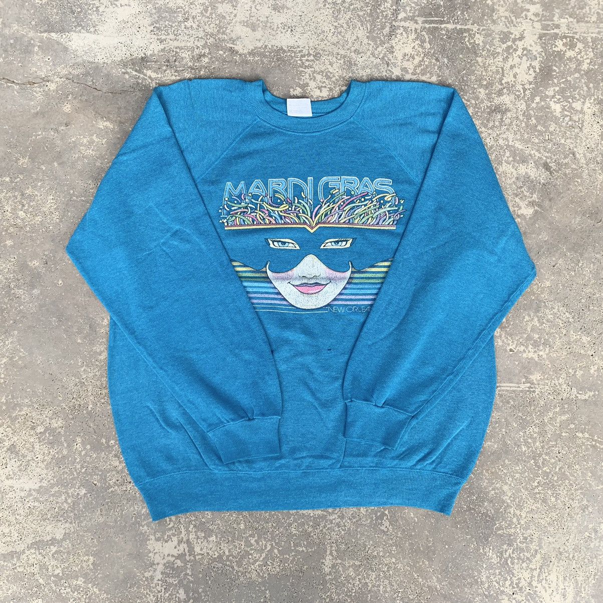 image of 80's Hanes Mardi Gras New Orleans Sweatshirt in Blue, Men's (Size Large)