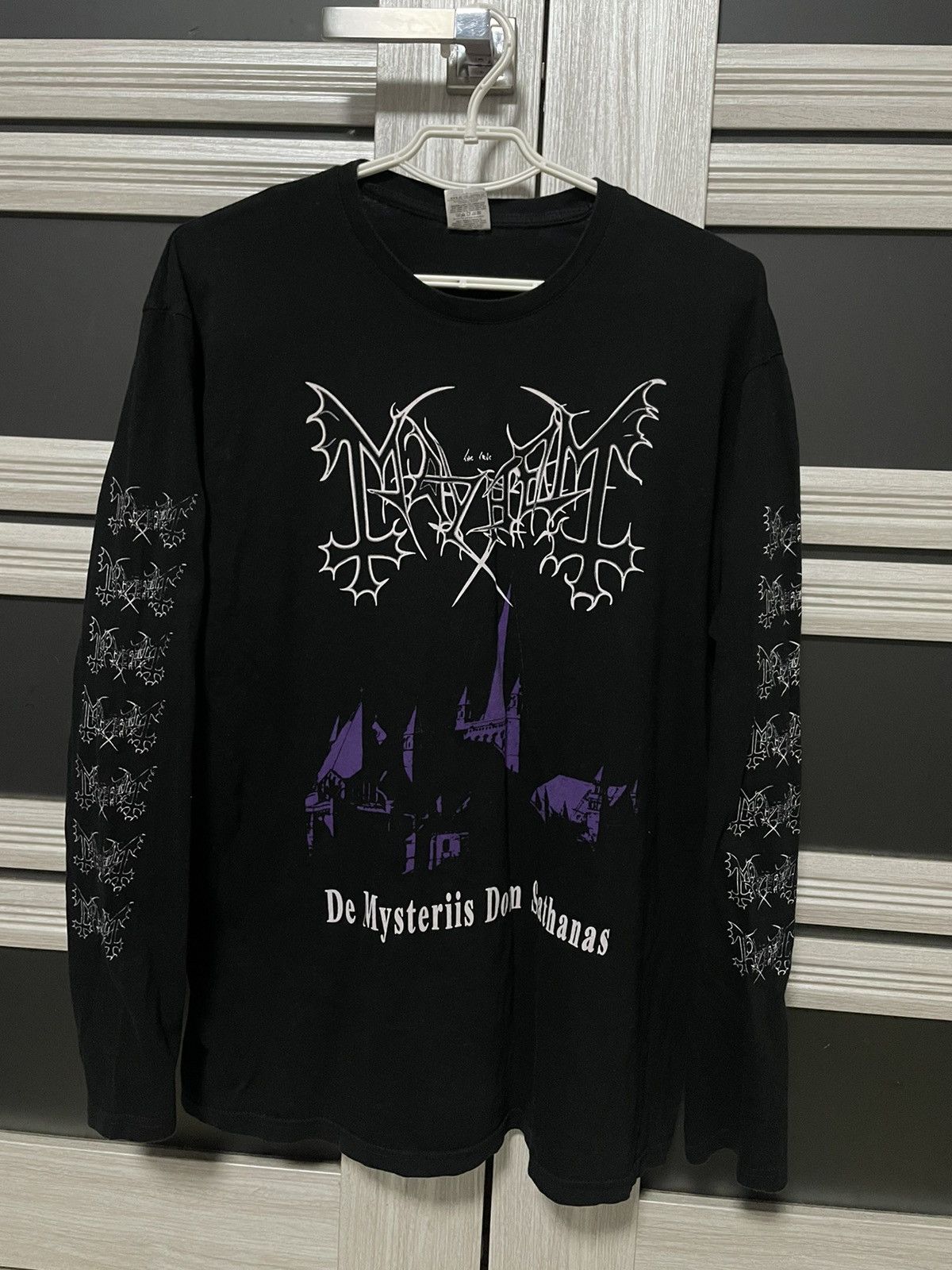 image of Archival Clothing x Band Tees Vintage Mayhem De Mysteriis Dom Sathanas Long Sleeve Tee in Black (Si