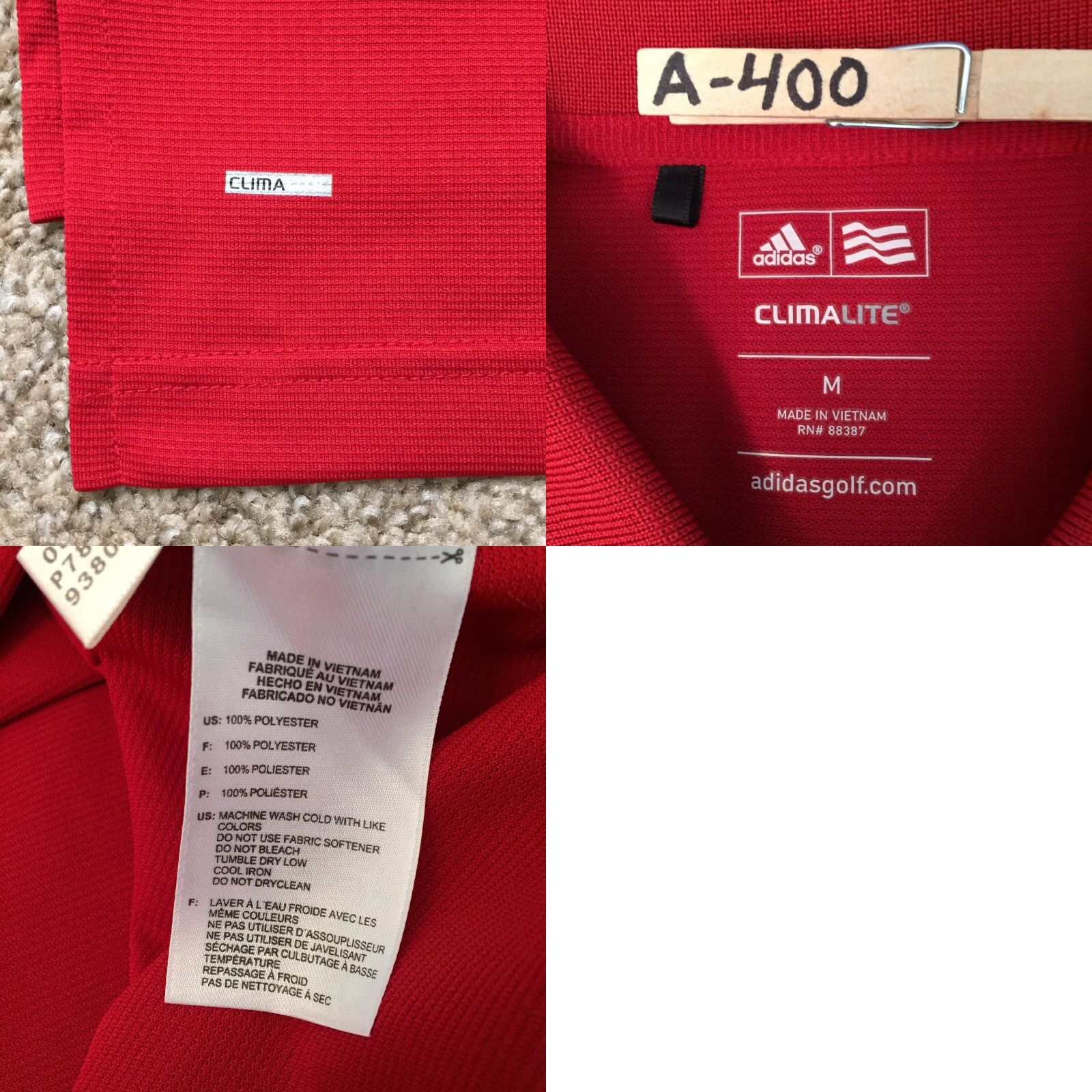 Adidas Adidas Climalite Polo Shirt Mens Medium Red Short Sleeve Shirt Size US M / EU 48-50 / 2 - 8 Thumbnail
