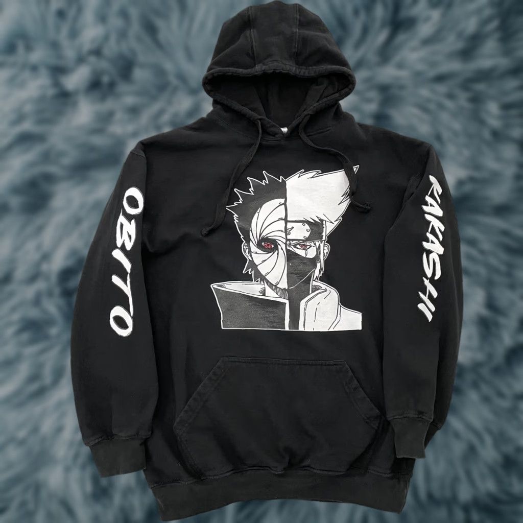 Vintage Kakashi Obito Hoodie Adult Medium Black Anime Pullover Mens M Graphic Print Hooded Sweatshirt Pullover Kakashi Obito Naruto Shippuden Graphic Print Size US M / EU 48-50 / 2 - 1 Thumbnail
