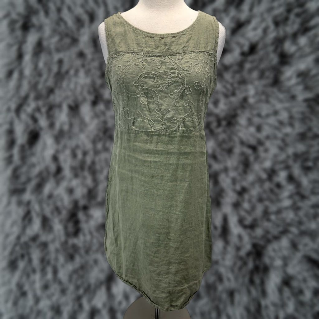 Vintage VINTAGE Lina Tomei Shift Dress Womens Large Green Linen Sleeveless Casual Bohemian Knee Length Size L / US 10 / IT 46 - 1 Thumbnail