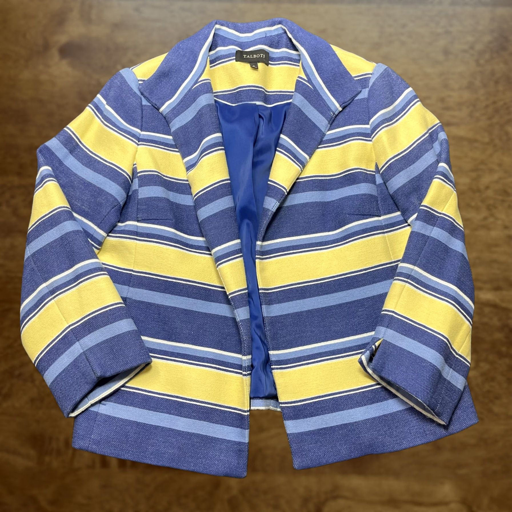 Talbots Talbots Womens Blazer Jacket - 6 Grey White Stripe Open Front Lined Career Work Size M / US 6-8 / IT 42-44 - 1 Thumbnail