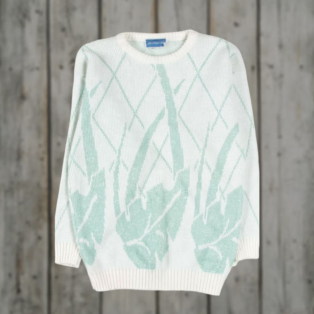 Vintage VINTAGE Jonathan Cass White Small 80s Sweater Zig-Zag Design Ladies Mens? (adjusted) Size S / US 4 / IT 40 - 1 Thumbnail
