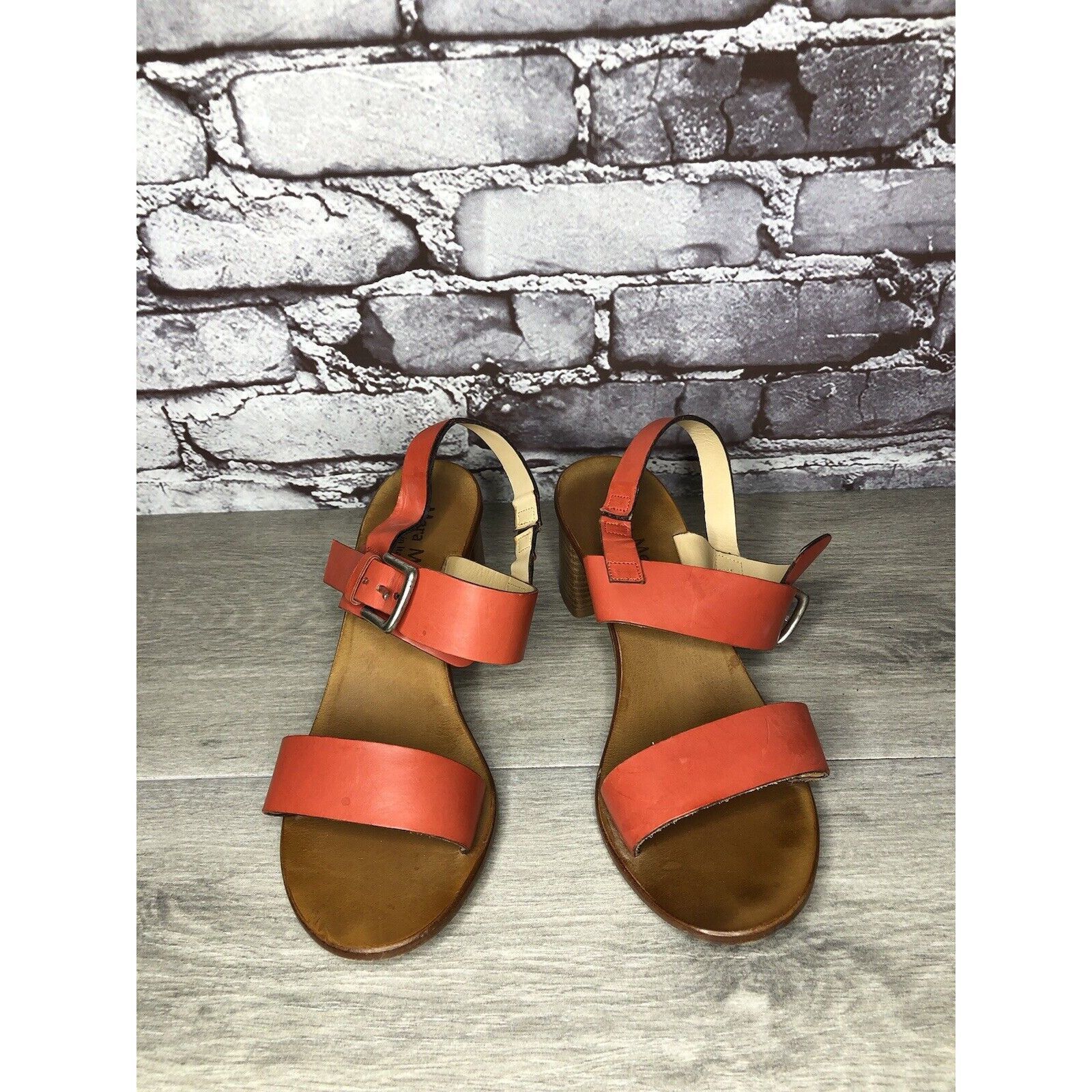 Other Mara Mei Orange Leather Ankle Strap Stacked Heeled Sandals W Size US 8 / IT 38 - 16 Thumbnail