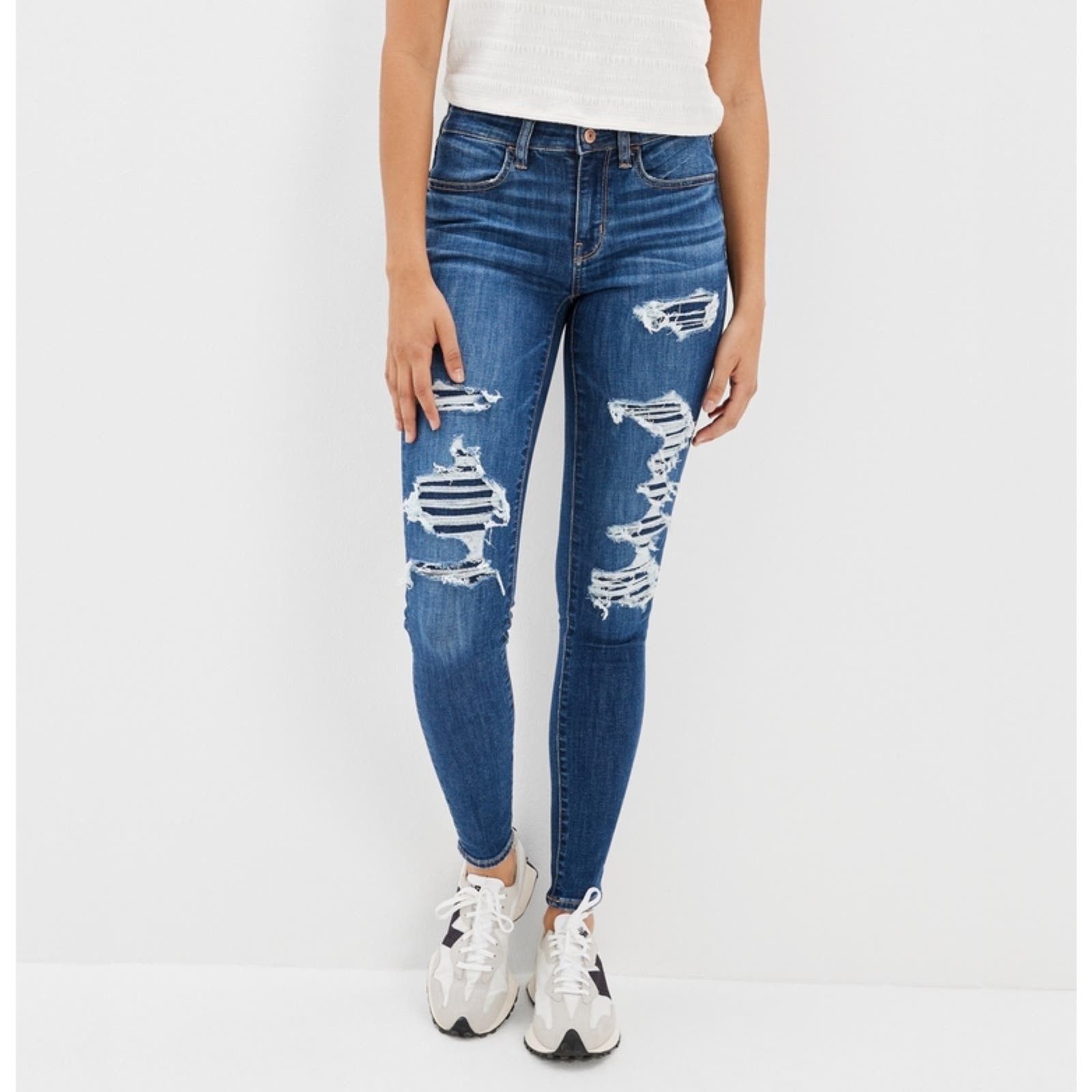 American Eagle Outfitters Womens Artist Flare Jeans Blue Whiskered