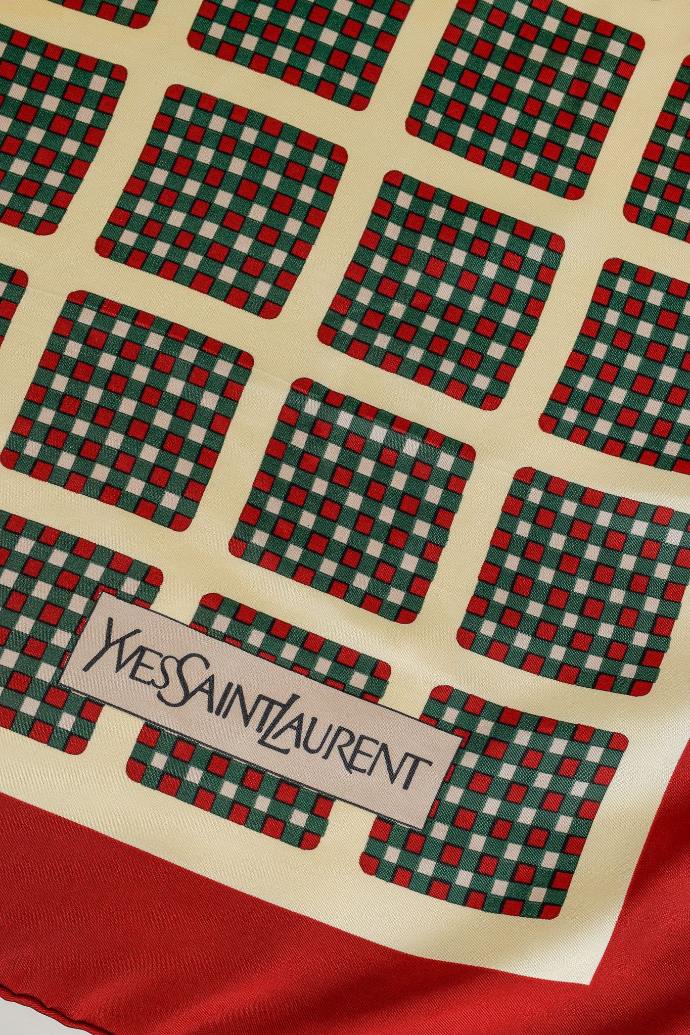Yves Saint Laurent Yves Saint Laurent Vintage Silk Red Green Grid Scarf Size ONE SIZE - 3 Thumbnail