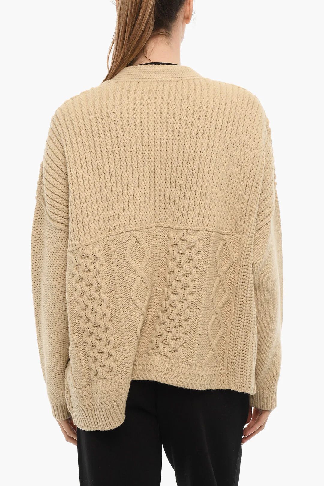 Ambush Design og1mm0426 Cable Knit V-Neck Cardigan in Beige Size M / US 6-8 / IT 42-44 - 2 Thumbnail