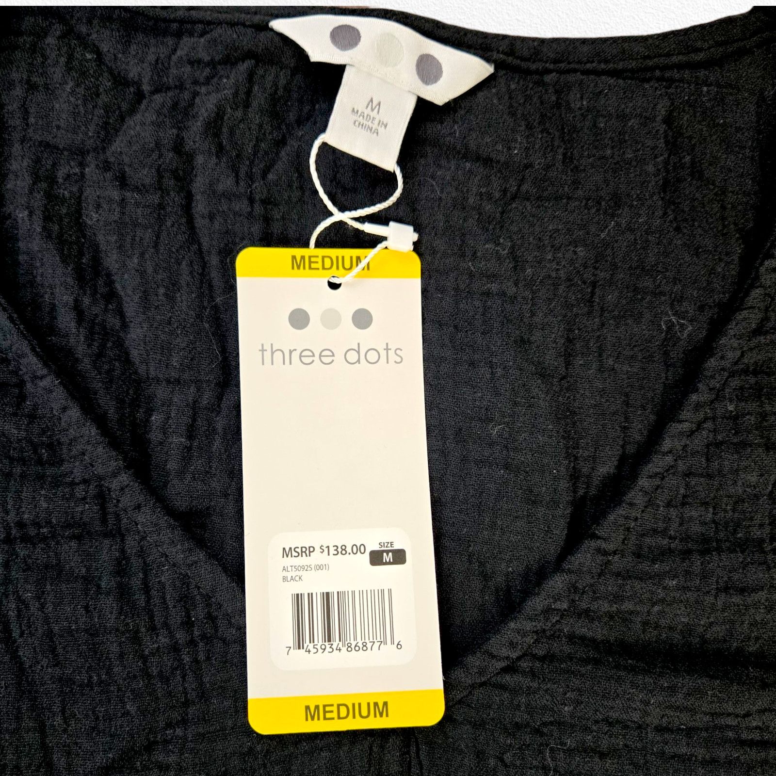 Other Three Dots Black Double Gauze Top Size Medium NWT $138 Size M / US 6-8 / IT 42-44 - 6 Thumbnail