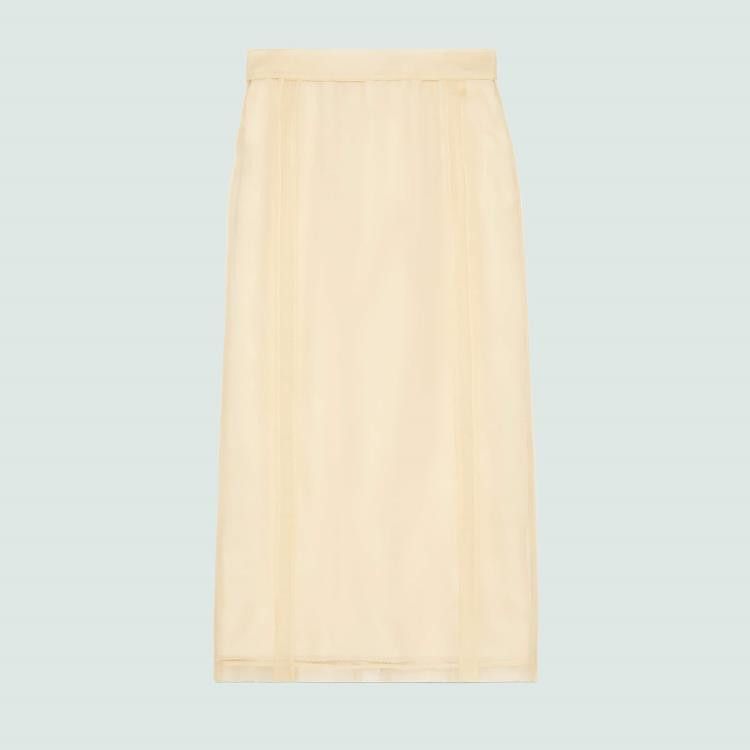 Gucci o1s1wg111025 Silk Organza Midi Skirt in Off White Size 28" / US 6 / IT 42 - 3 Thumbnail