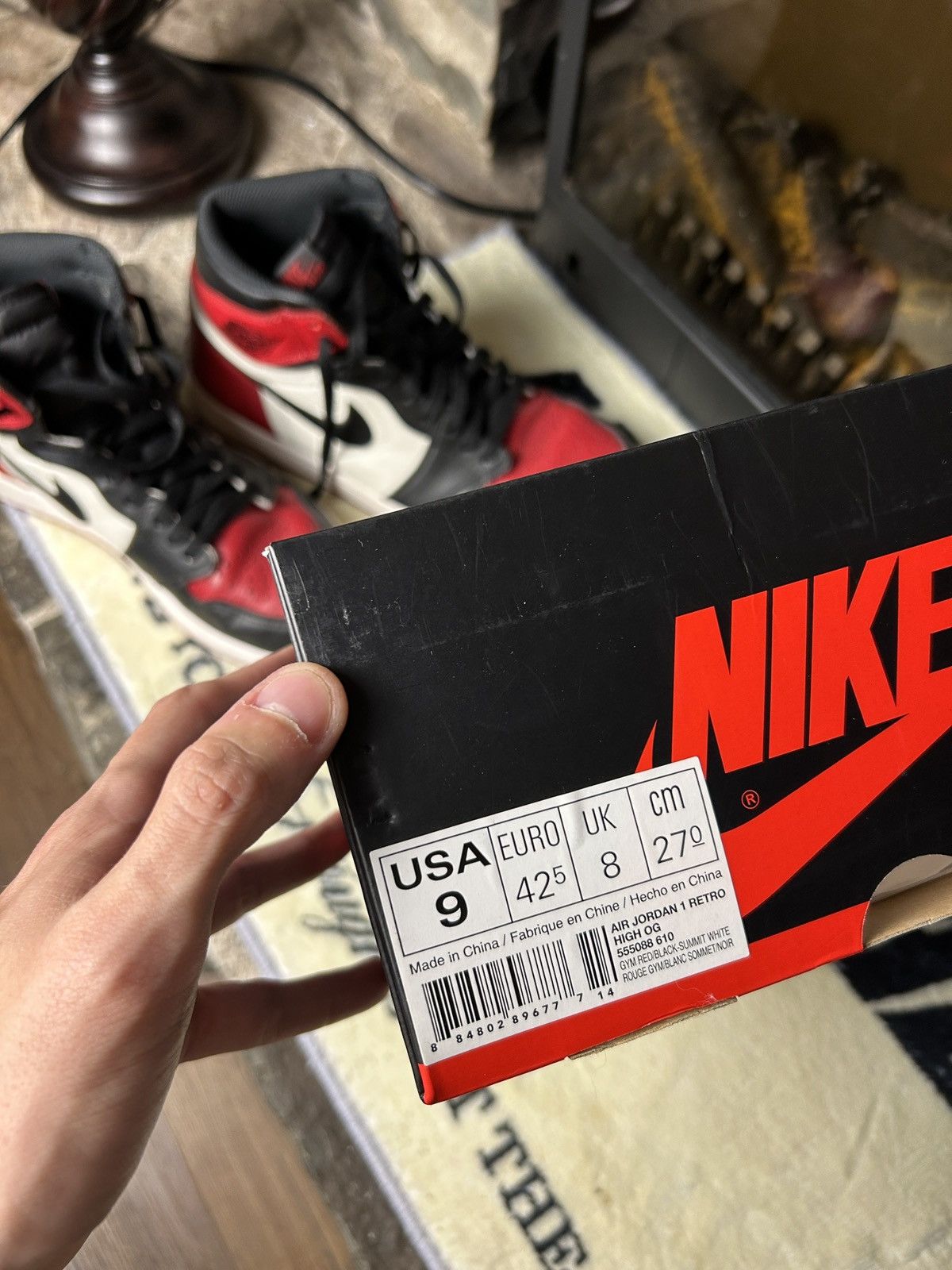 Jordan Brand Jordan 1 bred toe Size US 9 / EU 42 - 3 Thumbnail