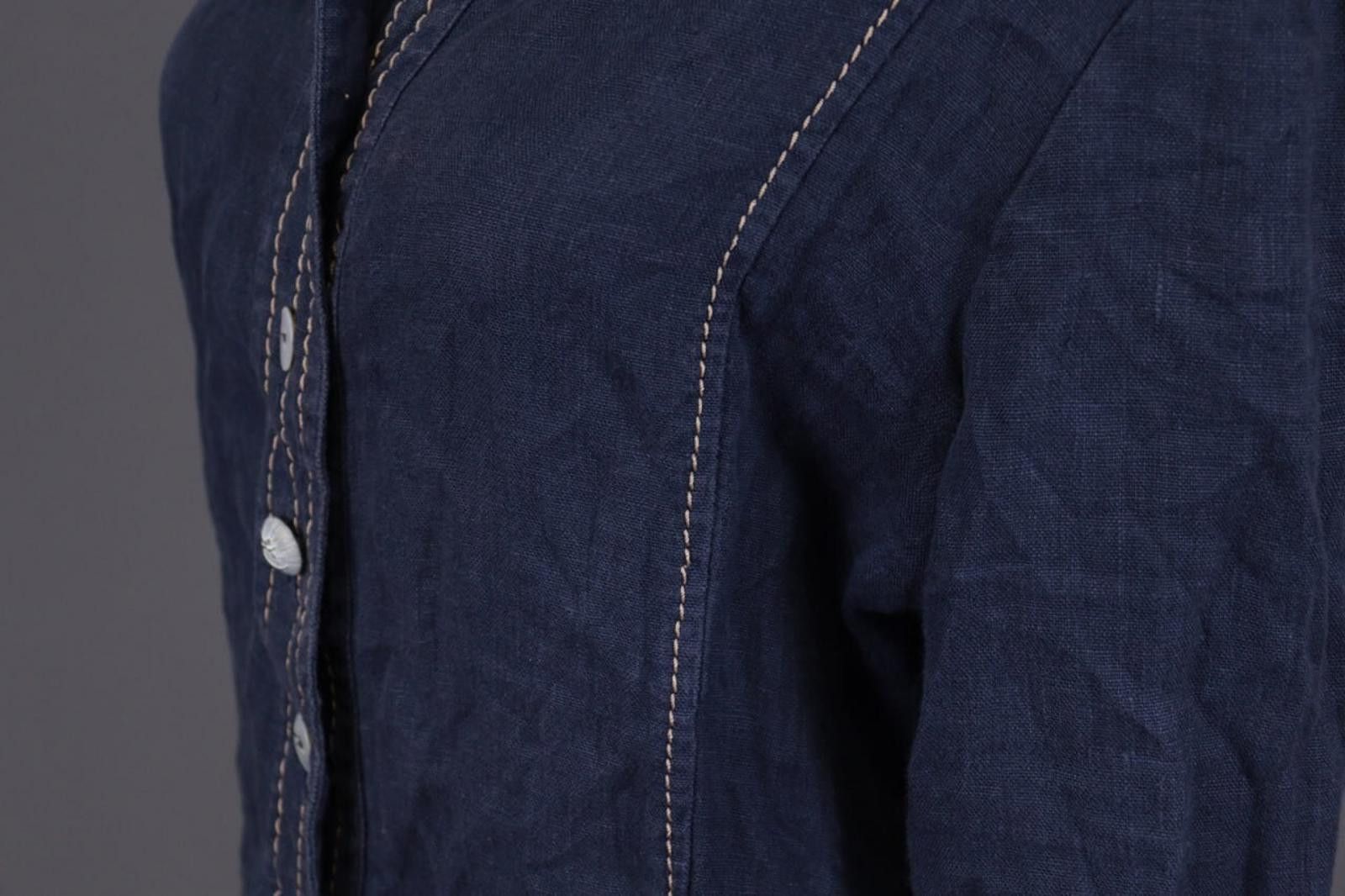 Designer Elisa Cavaletti Blue Lagenlook Linen Blouse Shirt Size L Size L / US 10 / IT 46 - 8 Thumbnail