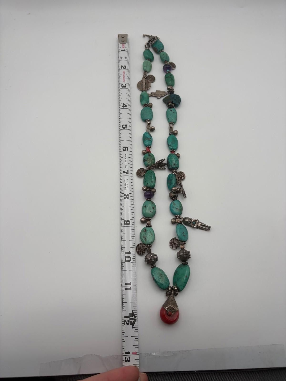 The Unbranded Brand Navajo-Style Turquoise & Sterling Charm Necklace Size ONE SIZE - 2 Thumbnail