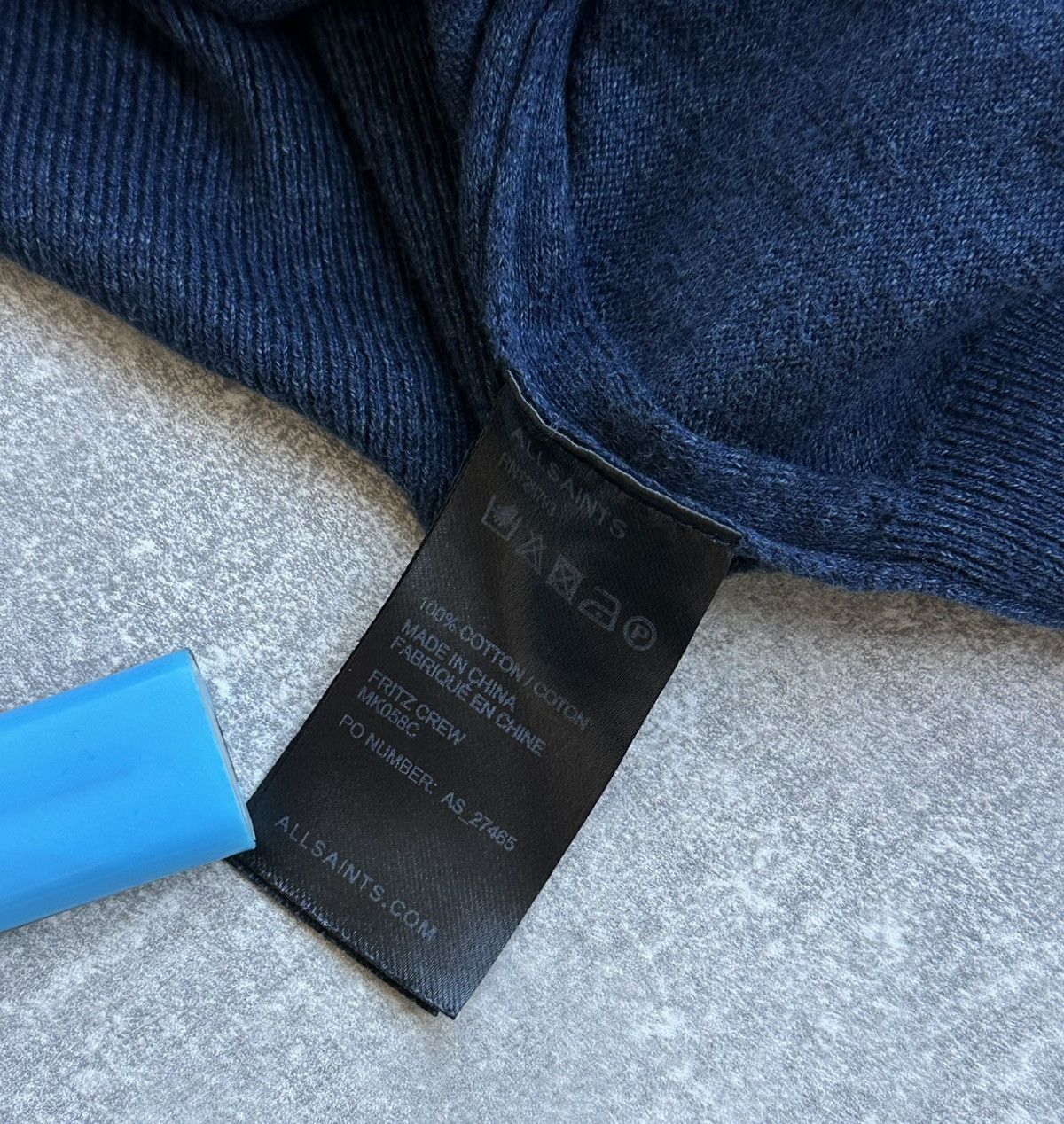 Allsaints ALLSAINTS Fritz Crew Neck Jumper Navy Blue Cotton Size XL Size US XL / EU 56 / 4 - 8 Thumbnail