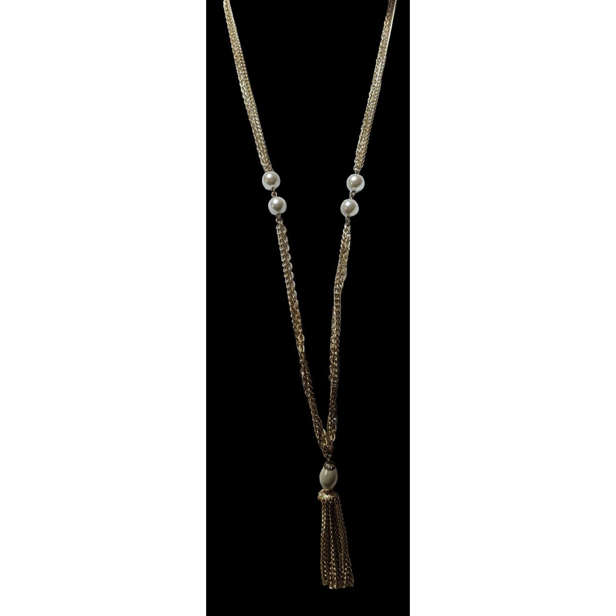 Other Gold Glam Pearl Beaded Chain Tassel Necklace Size ONE SIZE - 2 Thumbnail