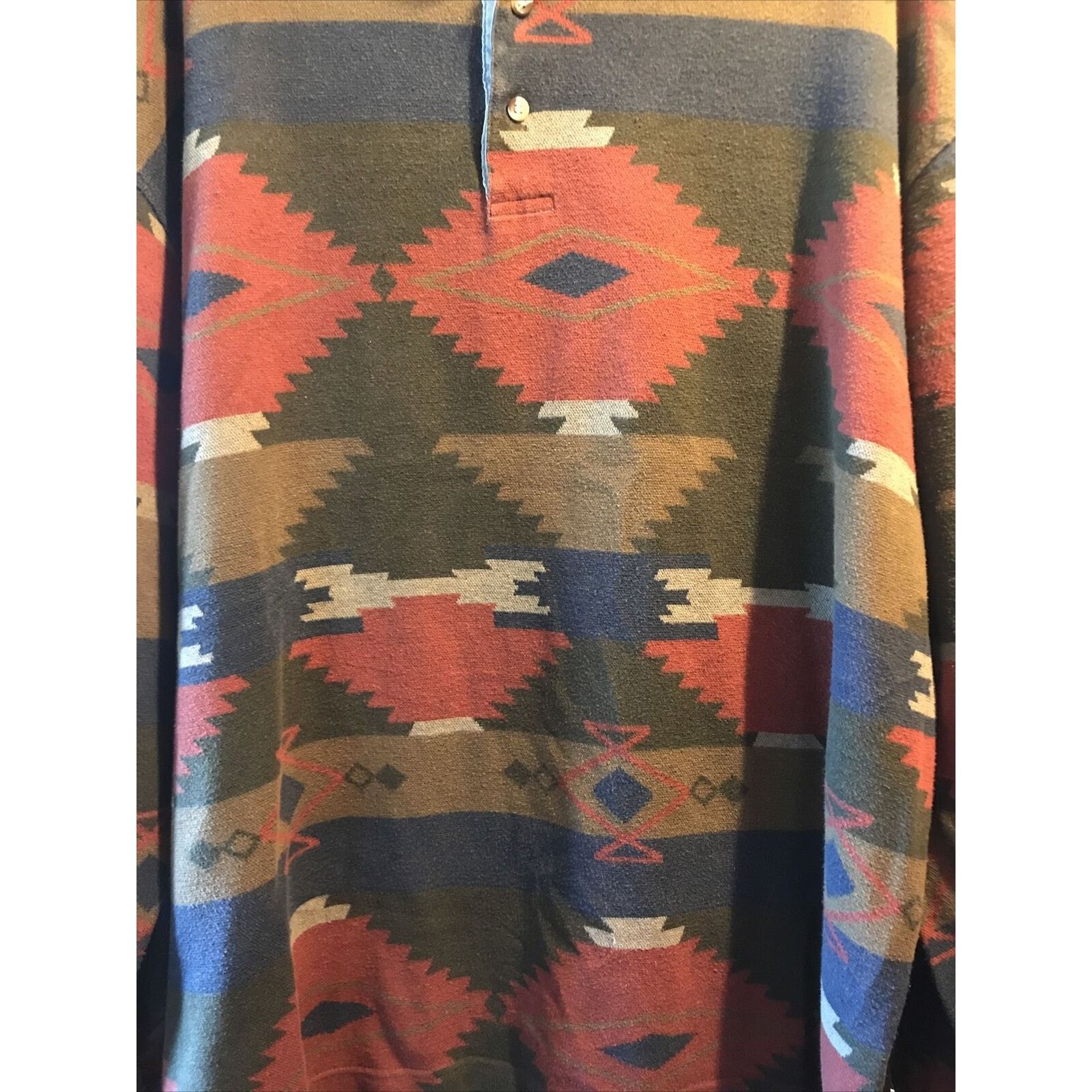 Other Skyr Vintage Mens XL Aztec Tribal Print LS Cotton Polo Shirt Size US XL / EU 56 / 4 - 7 Thumbnail