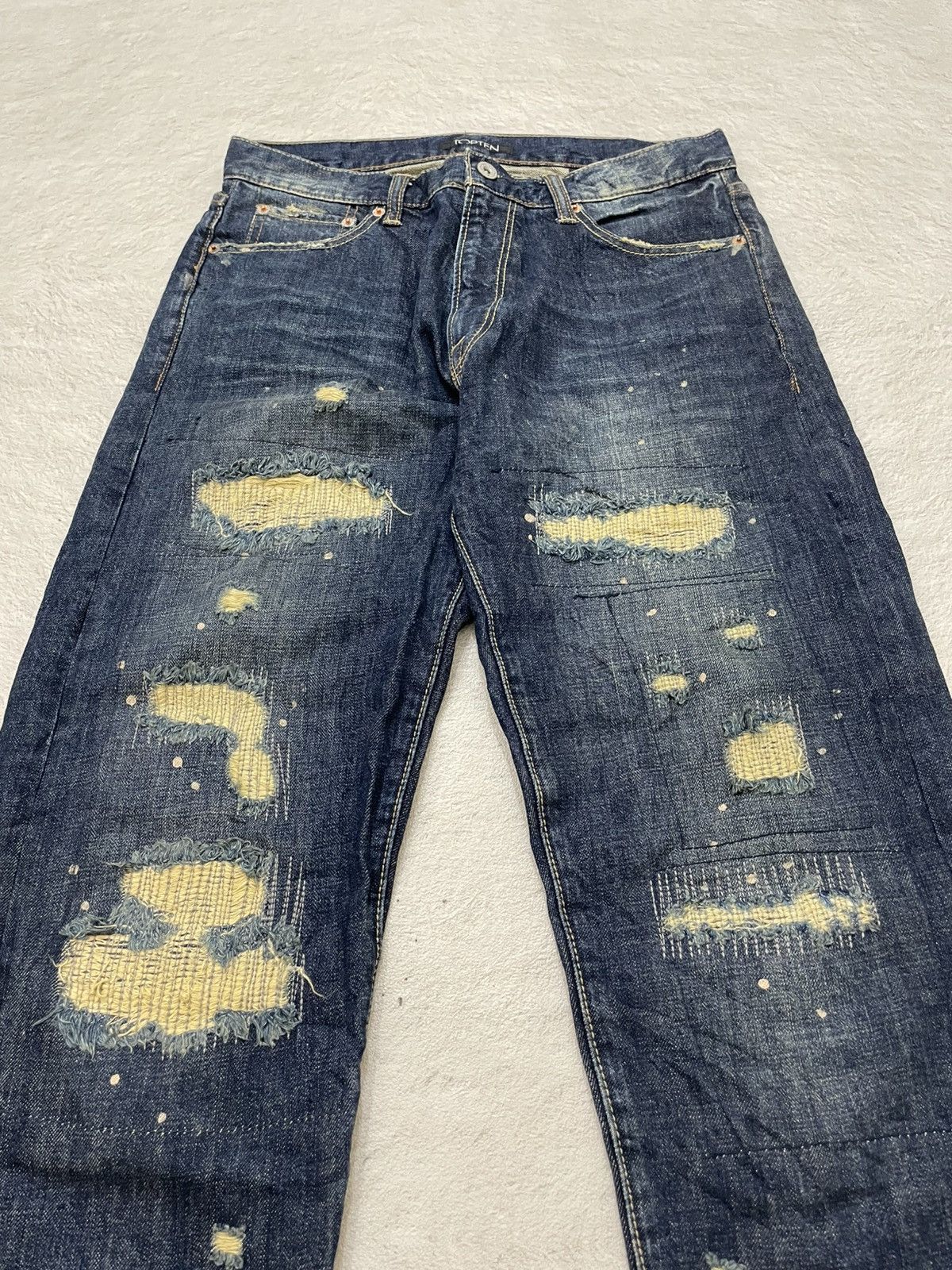 Japanese Brand Heavily Repaired Japanese Style Workwear Denim Dark Indigo Size US 31 - 2 Thumbnail