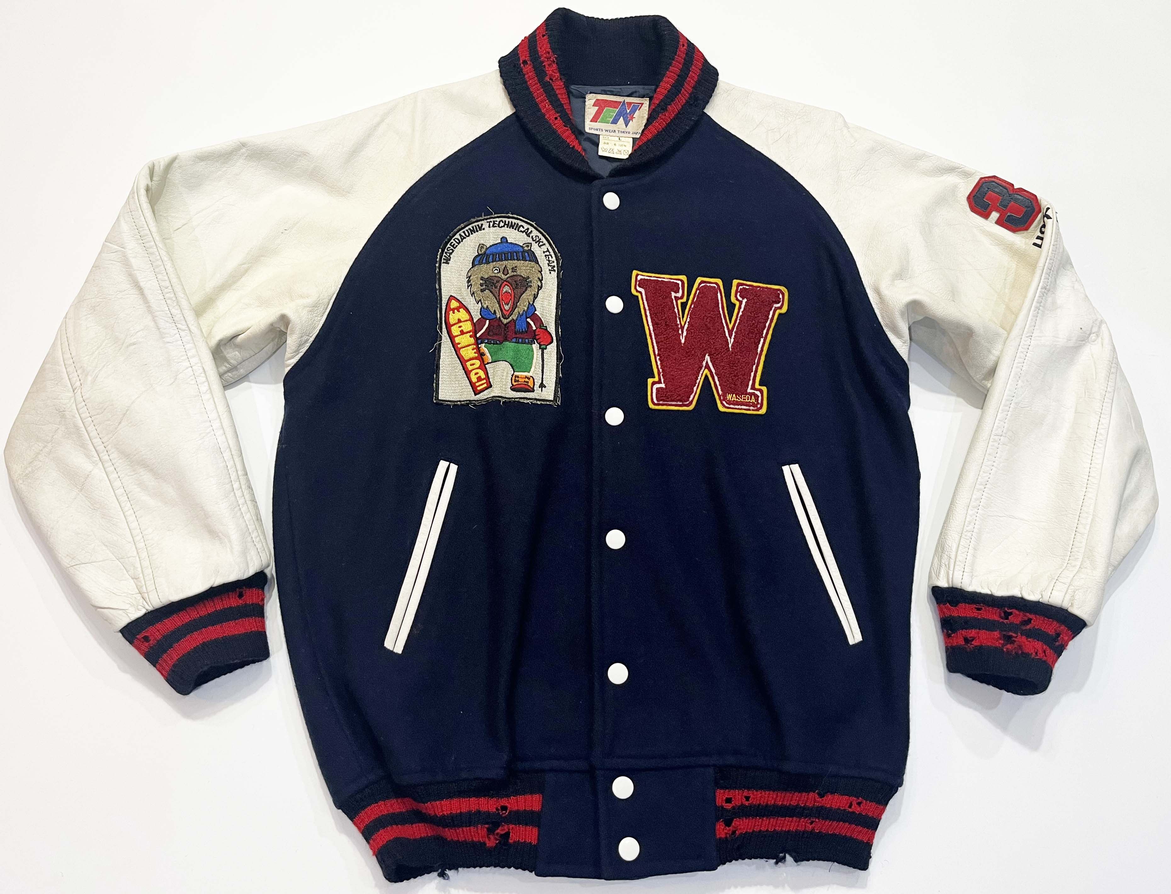 Vintage Vintage Waseda University Ski Team Letterman Leather Jacket Size US L / EU 52-54 / 3 - 1 Thumbnail