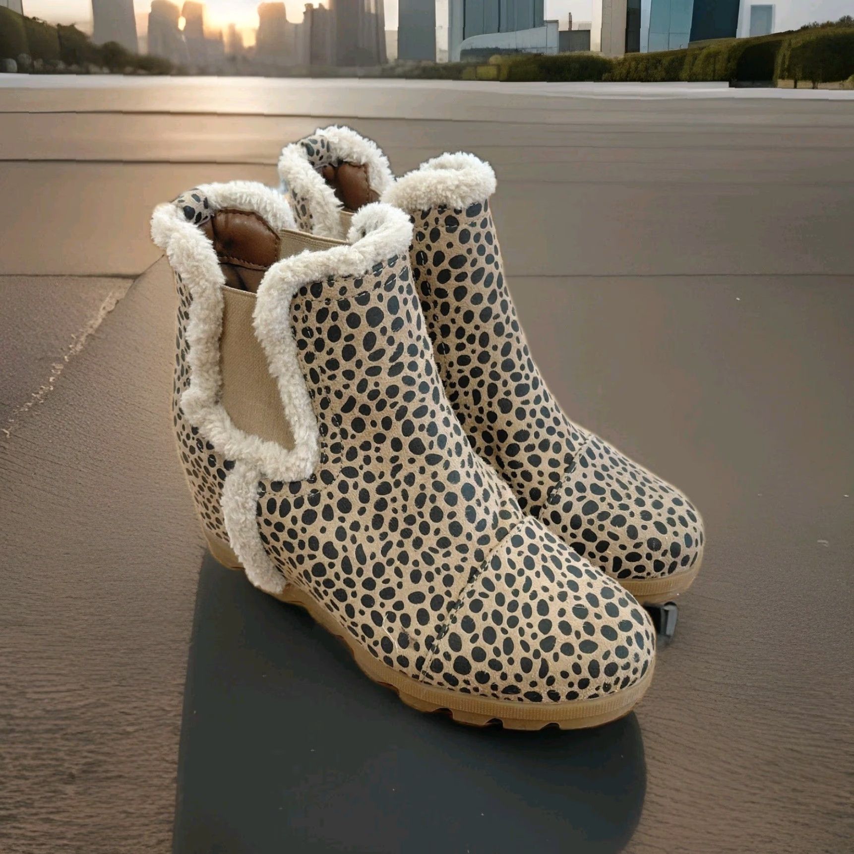 Sugar Sugar Haylei Wedge Booties Women's 7.5 M Animal Print Faux Fur Hidden Heel Suede Ankle Boots Womens Shoes Size US 8 / IT 38 - 2 Thumbnail