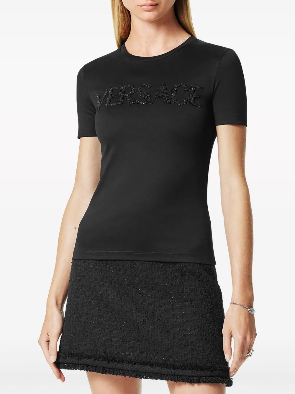 Versace o1y0226 Logo Crewneck T-Shirt in Black Size XS / US 0-2 / IT 36-38 - 3 Thumbnail