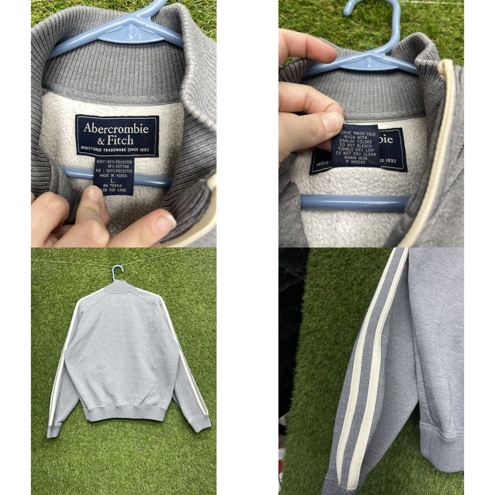 Abercrombie & Fitch VINTAGE Abercrombie & Fitch Tracksuit Jacket Mens L Embroidered Arm Stripes Grey Size US 33 - 8 Thumbnail