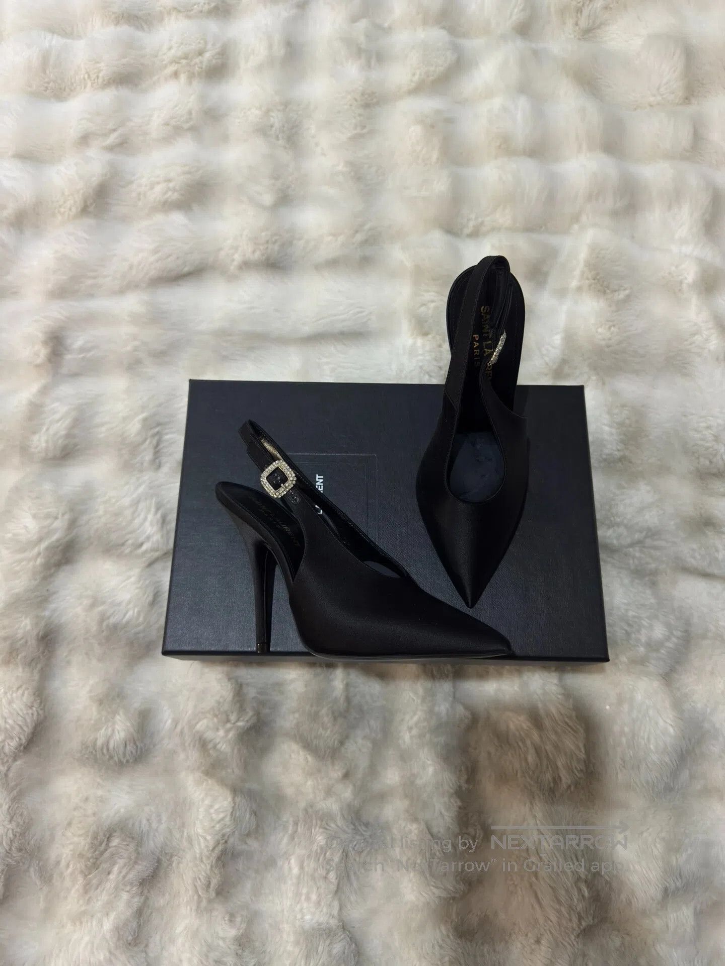 Saint Laurent Paris Saint Laurent Paris Black Crystal Satin High Heels| Size US 5.5 / IT 35.5 - 1 Thumbnail