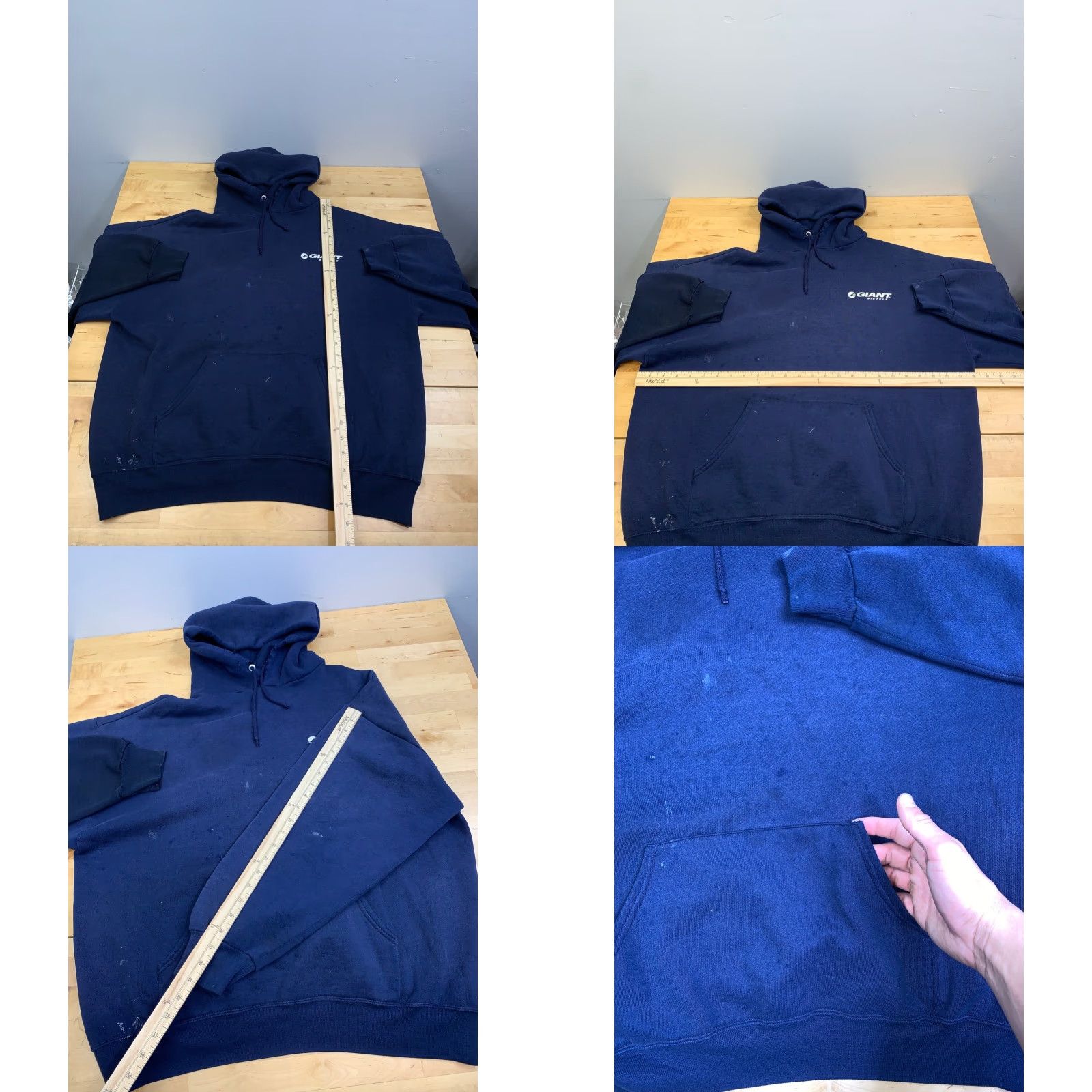 Jerzees VINTAGE Giant Bicycle Hoodie Men XL USA 90s Blue Distress Pullover 12898 Size US XL / EU 56 / 4 - 8 Thumbnail