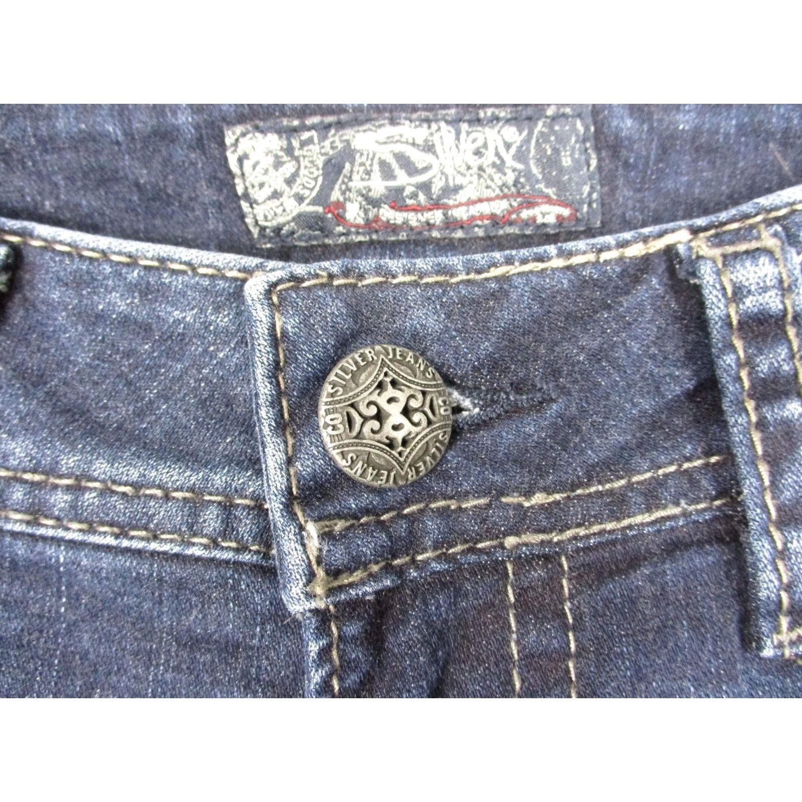 Silver Jeans Co. Silver Jeans Co Womens Suki Mid Flare Jeans Blue Dark Wash Stretch Denim 29x32 Size 29" - 4 Thumbnail