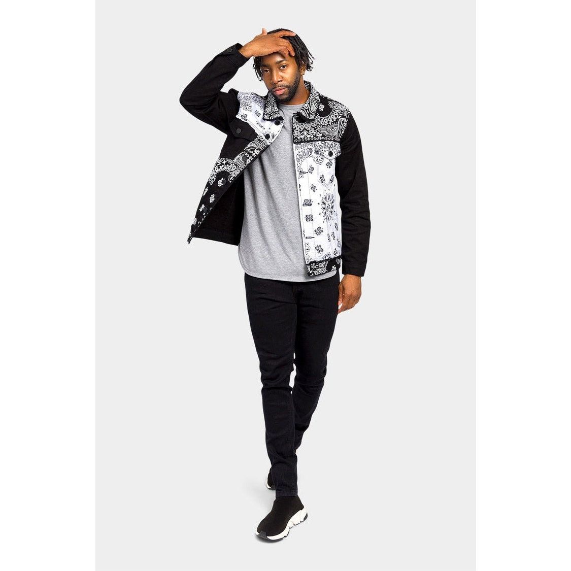Designer Victorious Distressed Bandana Paisley Denim Jacket L Size US L / EU 52-54 / 3 - 8 Thumbnail