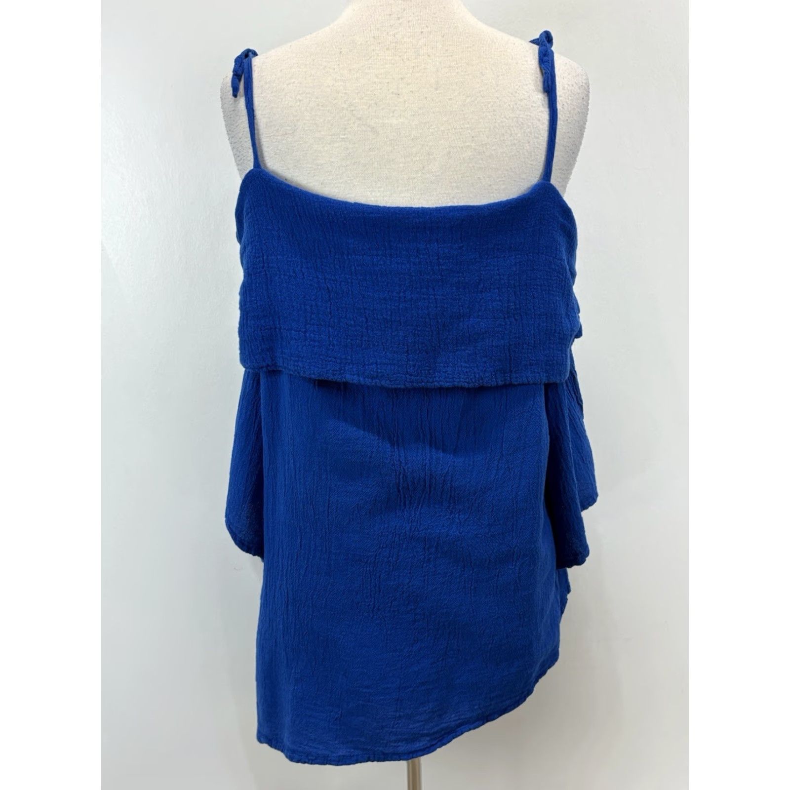 Vintage Oh My Gauze! Cotton Blouse Blue L Cold Shoulder Casual Lightweight Boho Womens Size L / US 10 / IT 46 - 3 Thumbnail