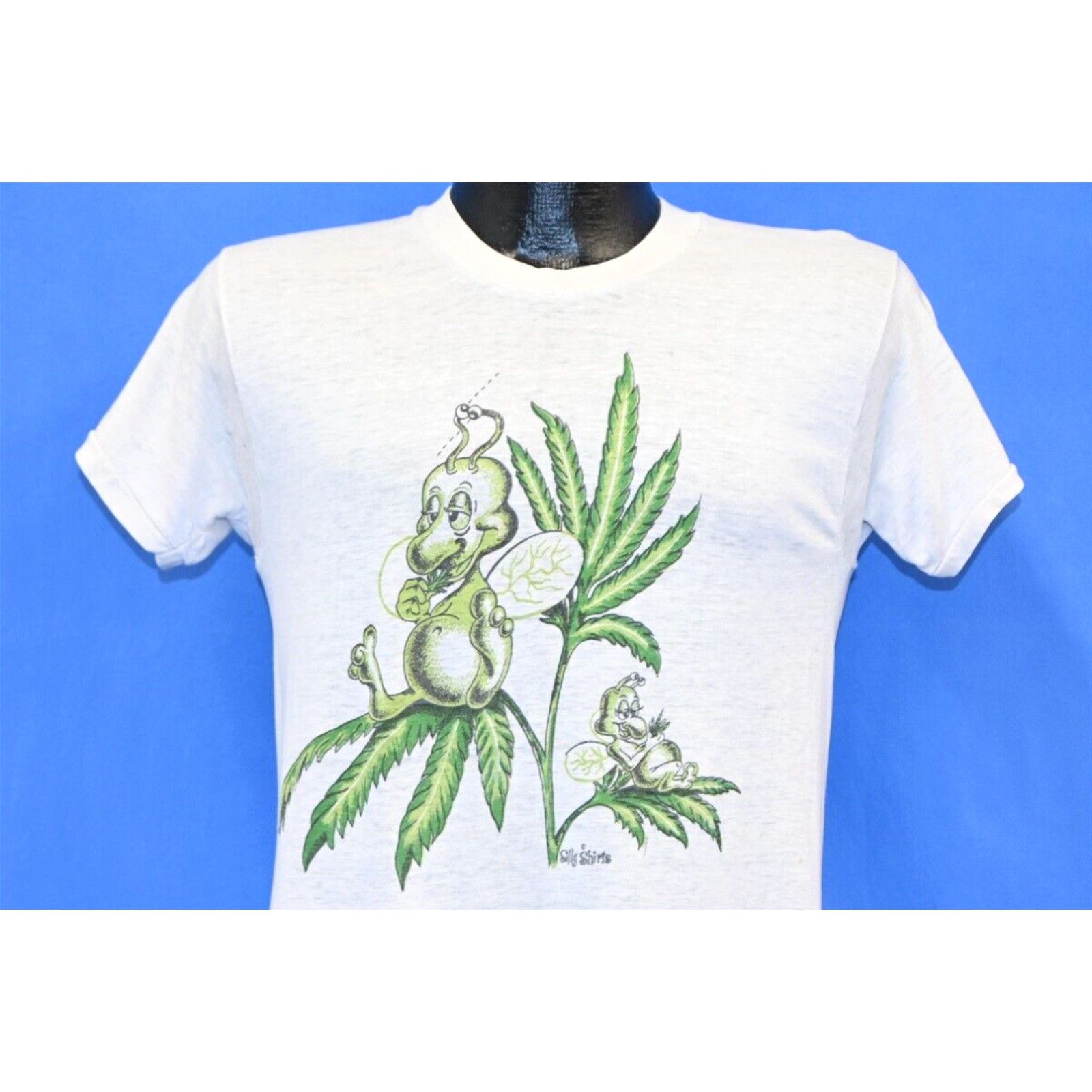 image of Vintage VTG 70's Silly Shirts Marijuana 420 Weed Fairy Distressed Thin T-Shirt Small S in White