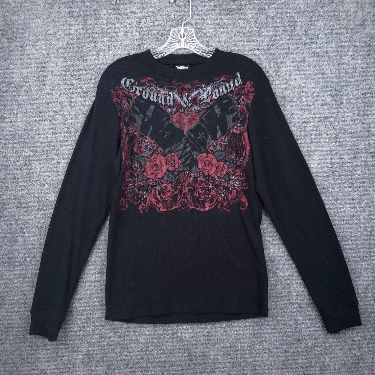image of Vintage Mma Elite T Shirt Mens S Small Black Thermal Ground Pound Waffle Knit Grunge Y2K in White