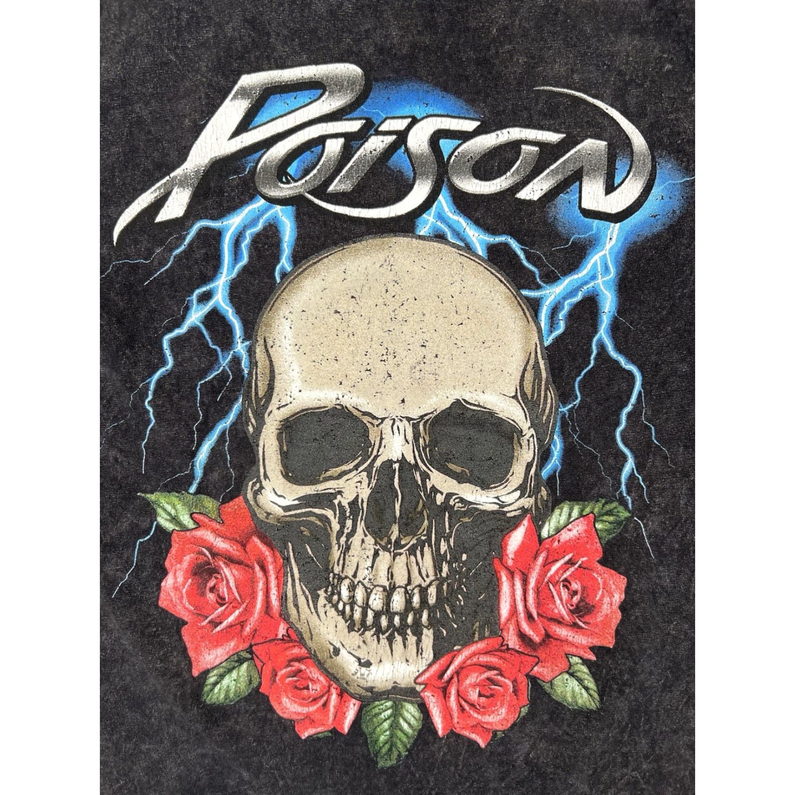 Vintage Poison Rock Band T-Shirt Skull Roses Size M Black Short Sleeve Graphic Print Retro Mens Size US M / EU 48-50 / 2 - 2 Thumbnail