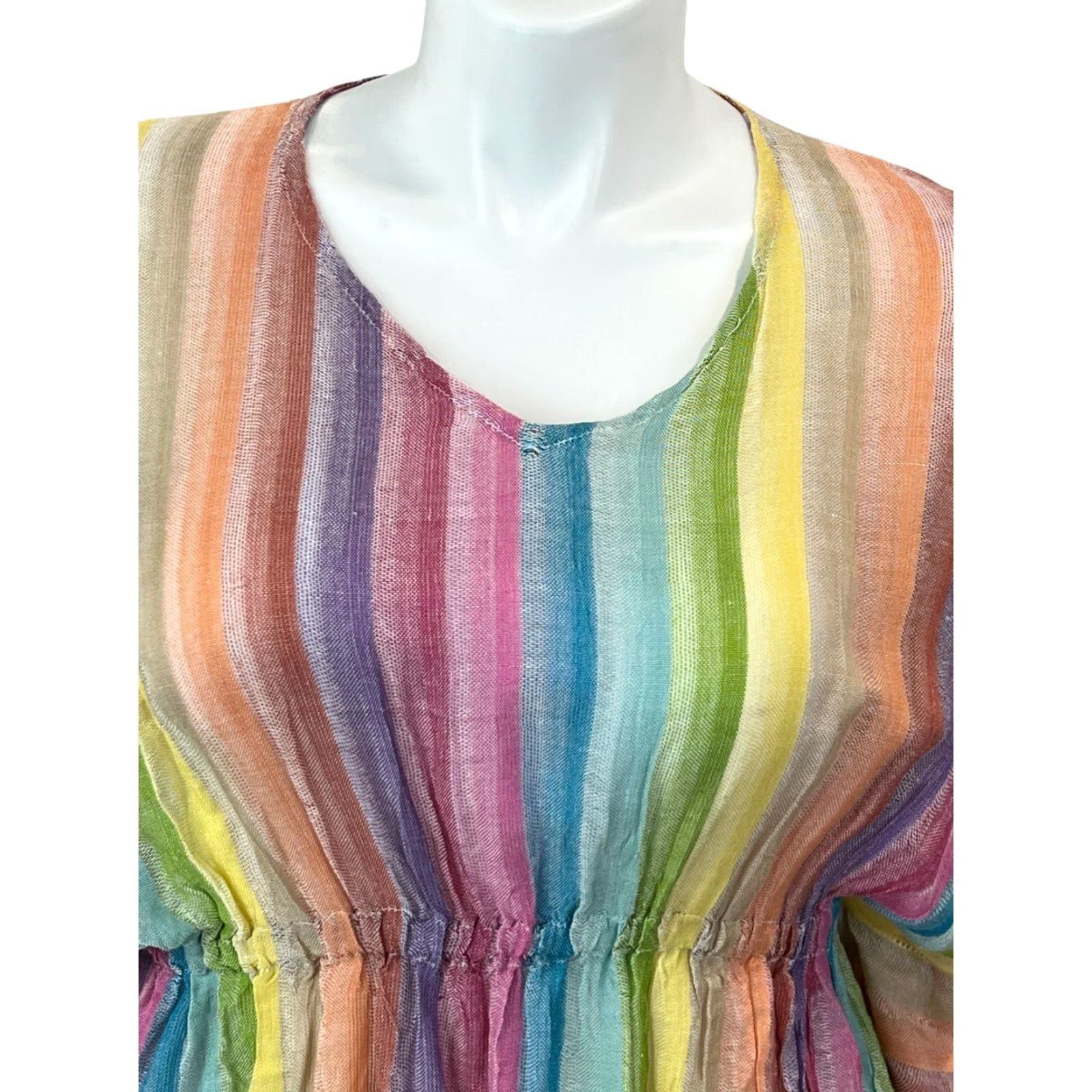 Vintage ACCESSORY ST Rainbow Peasant Chiffon Cinch Waist Blouse One Size 100% Rayon Size ONE SIZE - 2 Thumbnail