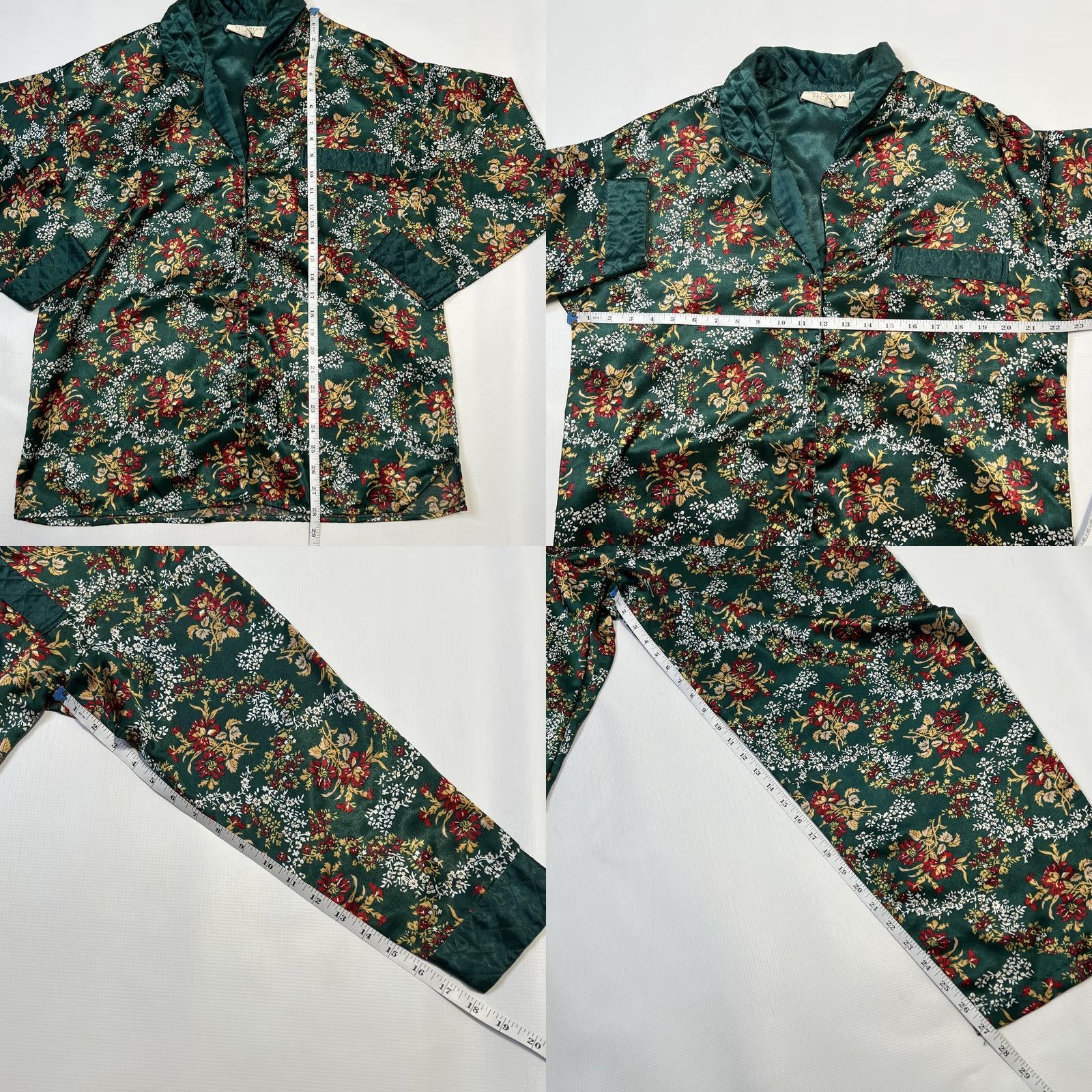 Victoria's Secret VINTAGE Victoria's Secret Pajama Set Womens Small Green Floral Quilted Satin 90s Size ONE SIZE - 8 Thumbnail
