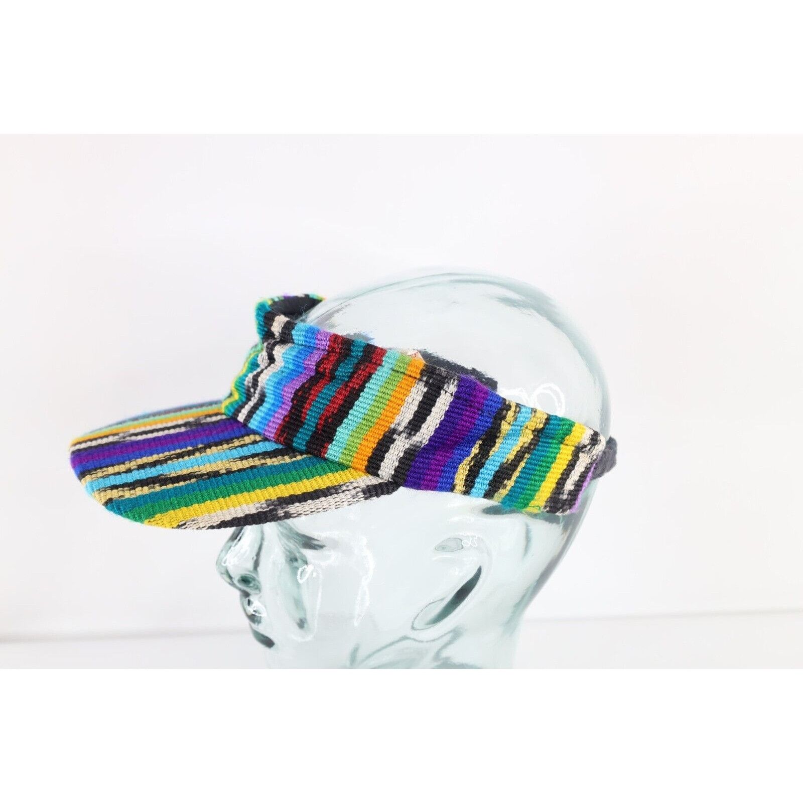 Vintage Vintage 90s Coogi Style Rainbow Striped Knit Stretch Visor Size ONE SIZE - 2 Thumbnail