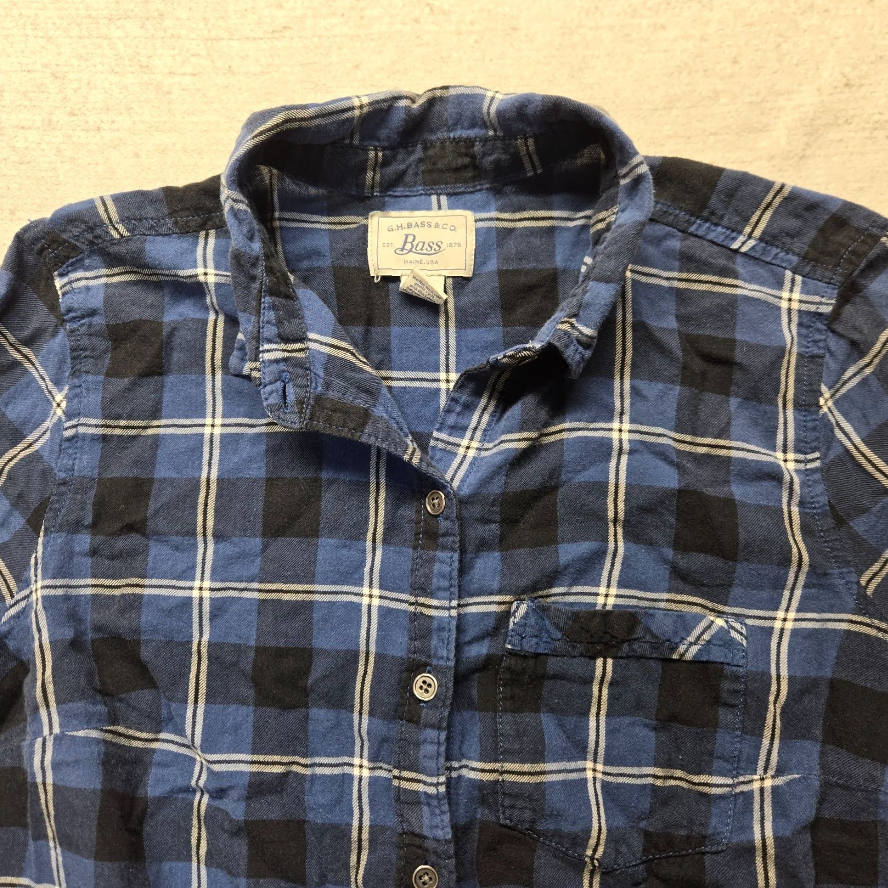 Vintage G.H. Bass & Co. Shirt Women M Blue Plaid Long Sleeve Collared 100% Cotton Blouse Top, Classic Fit Size M / US 6-8 / IT 42-44 - 2 Thumbnail