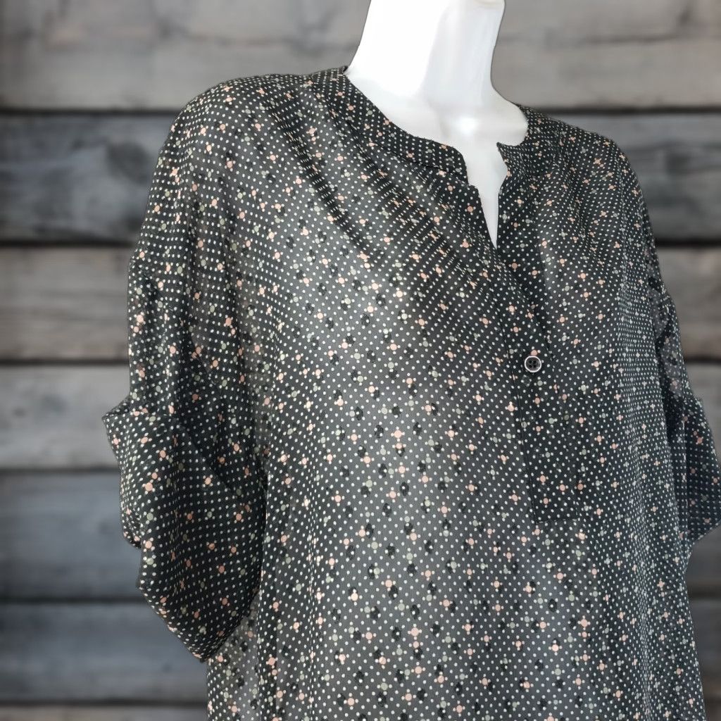 Vintage CAbi 239 Womens Swiss Dot Blouse Shirt Short Sleeve Black Small Popover Sheer Polyester Womens | SF Size S / US 4 / IT 40 - 1 Thumbnail