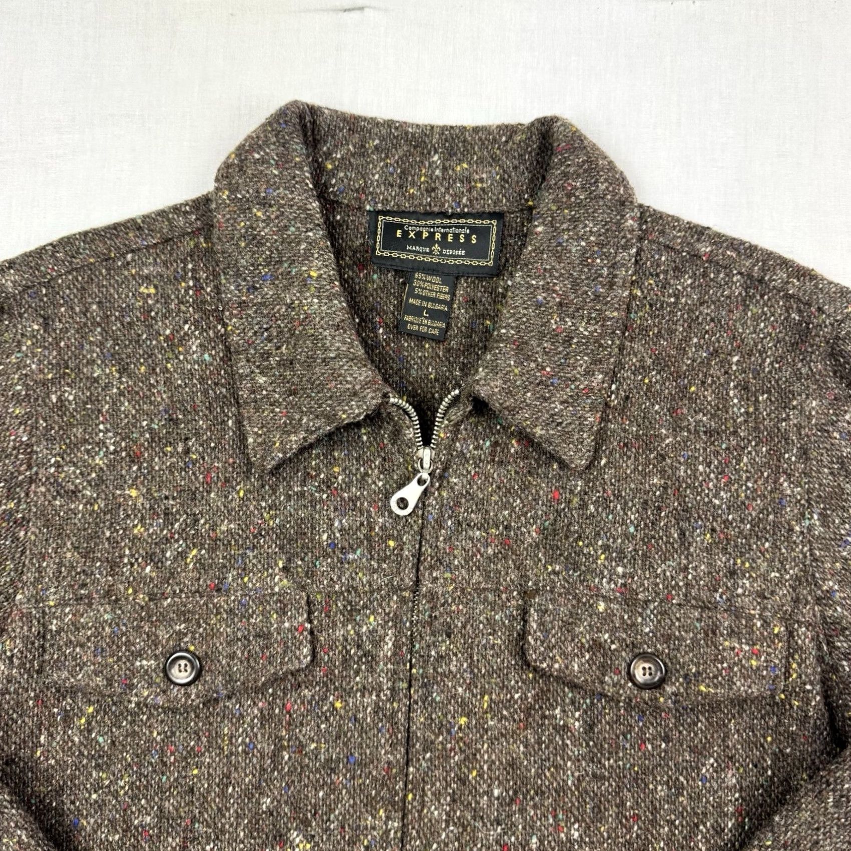 Express VINTAGE Express Wool Blend Full Zip Jacket Womens L Brown Hipster 90s Y2K Collared Mens? Size L / US 10 / IT 46 - 3 Thumbnail