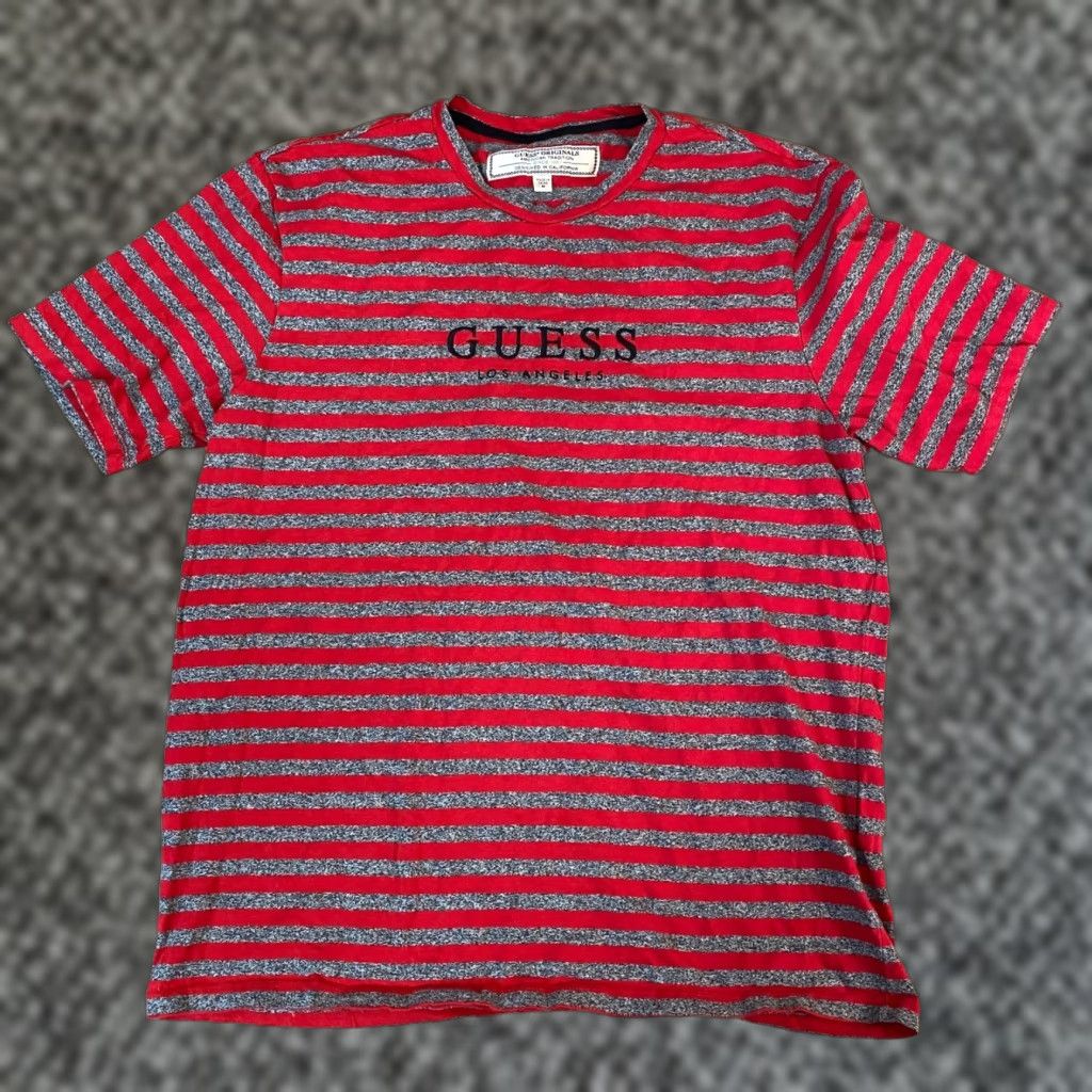 Guess GUESS Originals Red Gray Striped Crew Neck T Shirt Men's Medium Shirt Mens Crew Neck Striped Logo Size US M / EU 48-50 / 2 - 1 Thumbnail